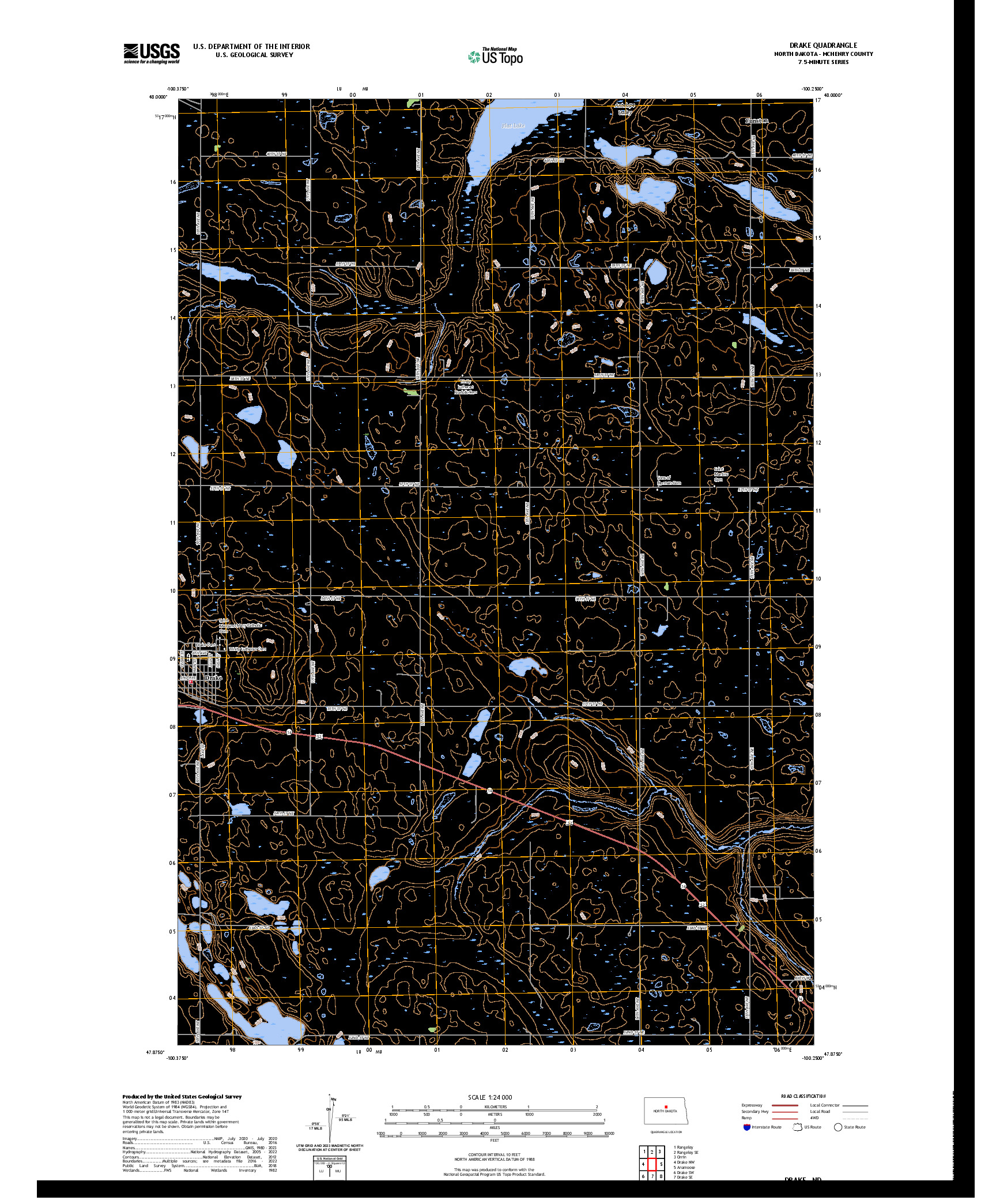 US TOPO 7.5-MINUTE MAP FOR DRAKE, ND