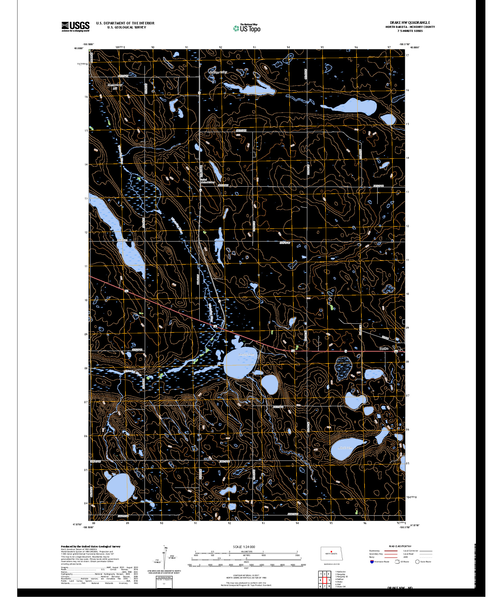 US TOPO 7.5-MINUTE MAP FOR DRAKE NW, ND