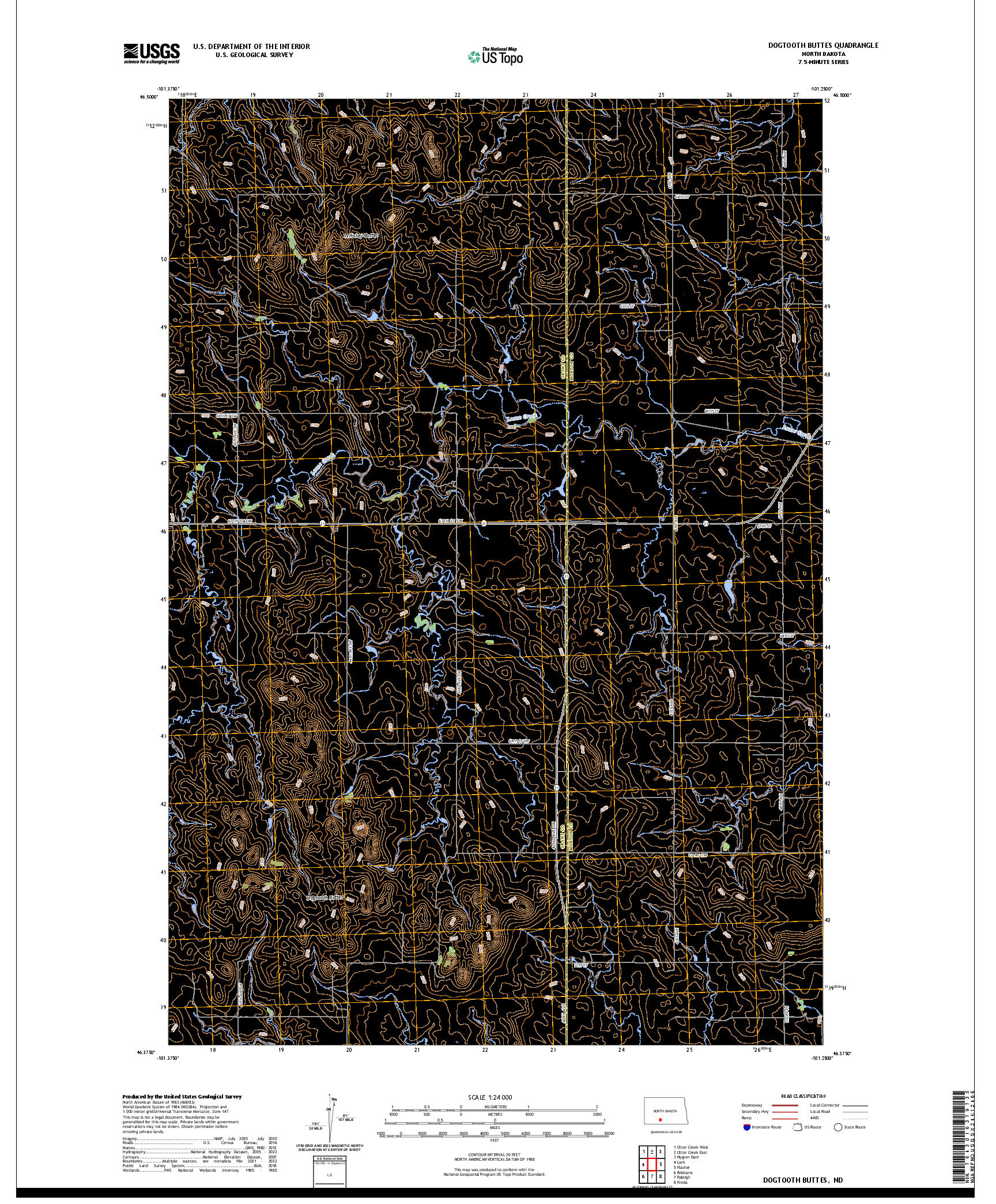 US TOPO 7.5-MINUTE MAP FOR DOGTOOTH BUTTES, ND