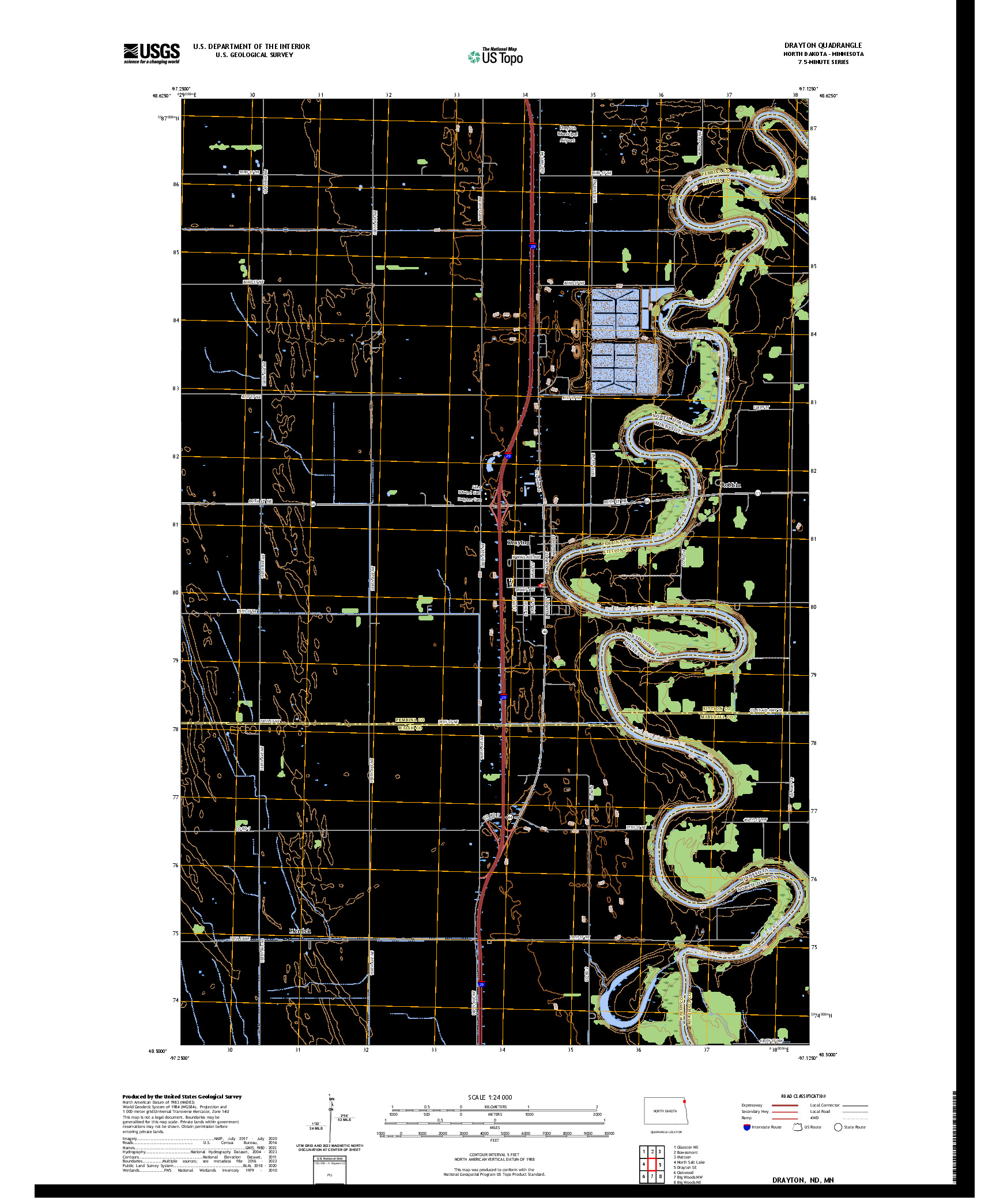 US TOPO 7.5-MINUTE MAP FOR DRAYTON, ND,MN