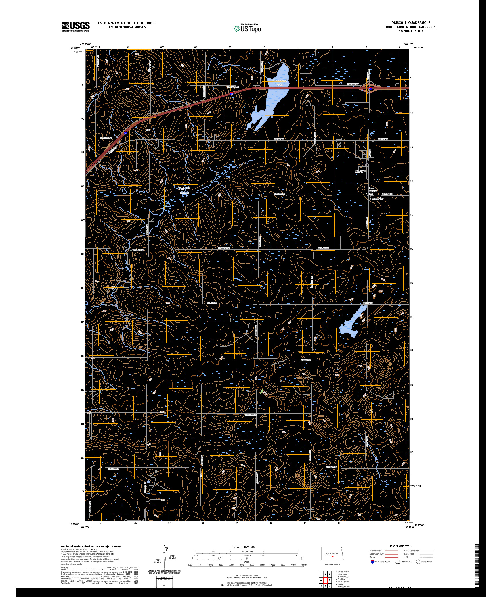 US TOPO 7.5-MINUTE MAP FOR DRISCOLL, ND