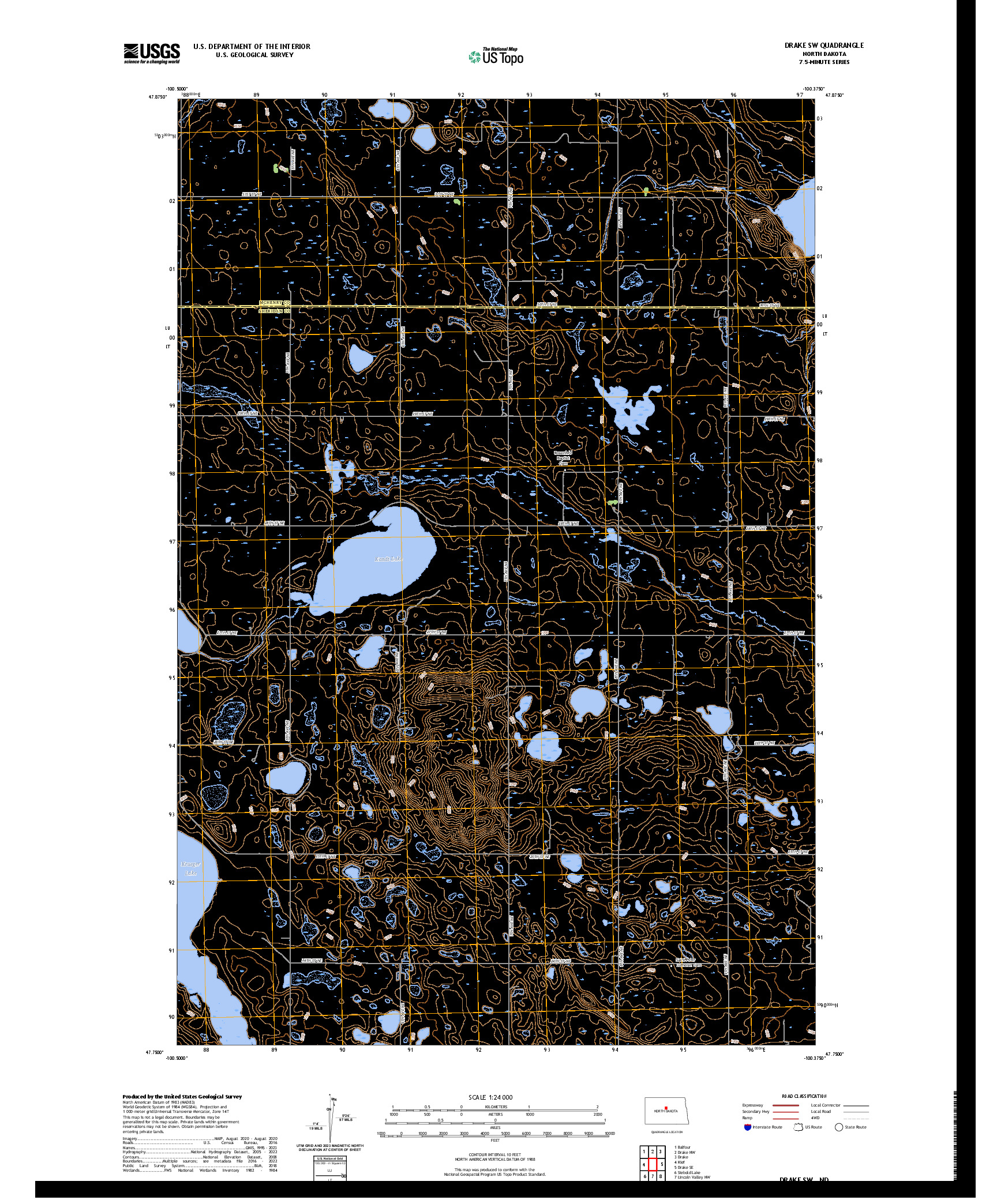 US TOPO 7.5-MINUTE MAP FOR DRAKE SW, ND