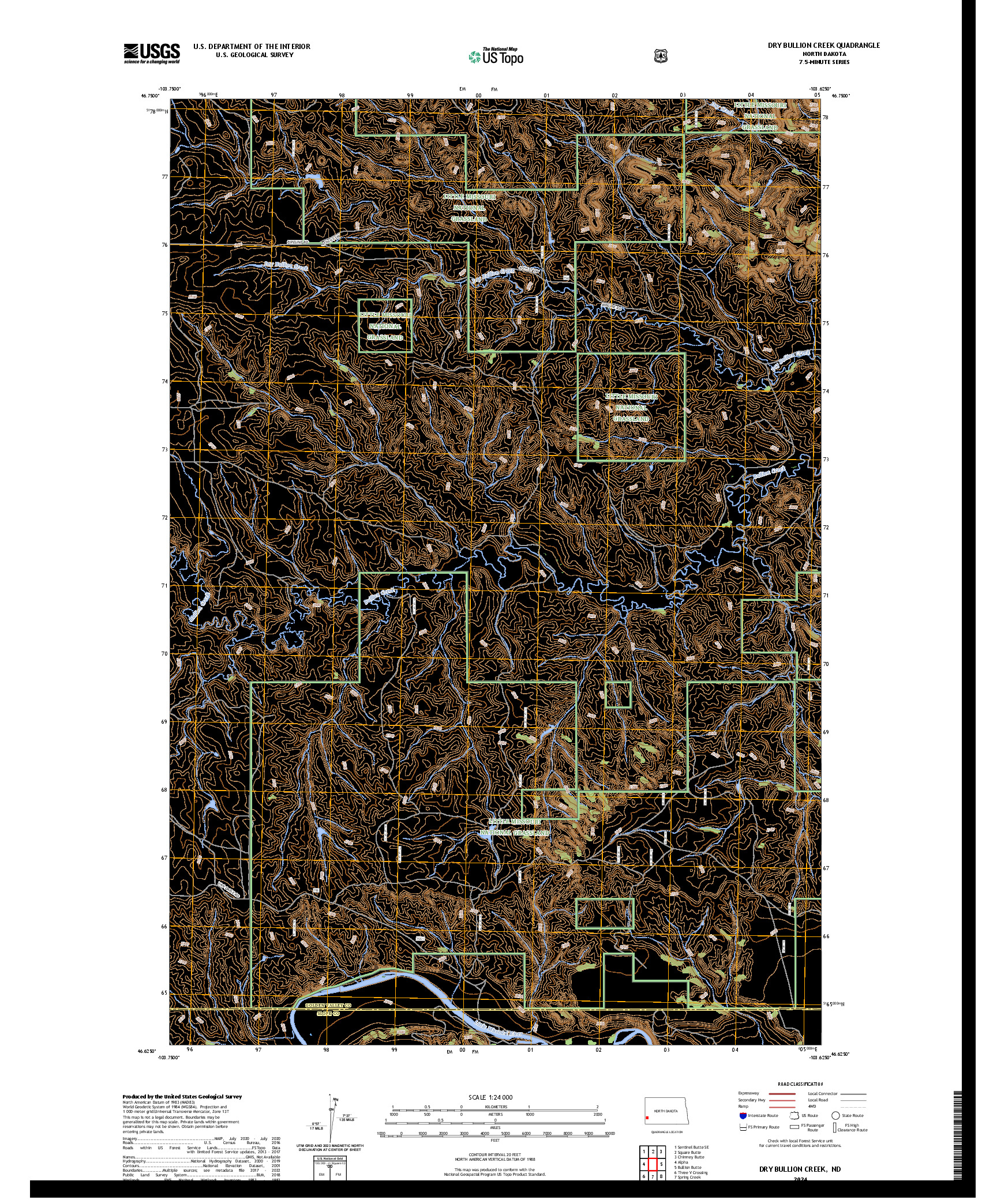 US TOPO 7.5-MINUTE MAP FOR DRY BULLION CREEK, ND