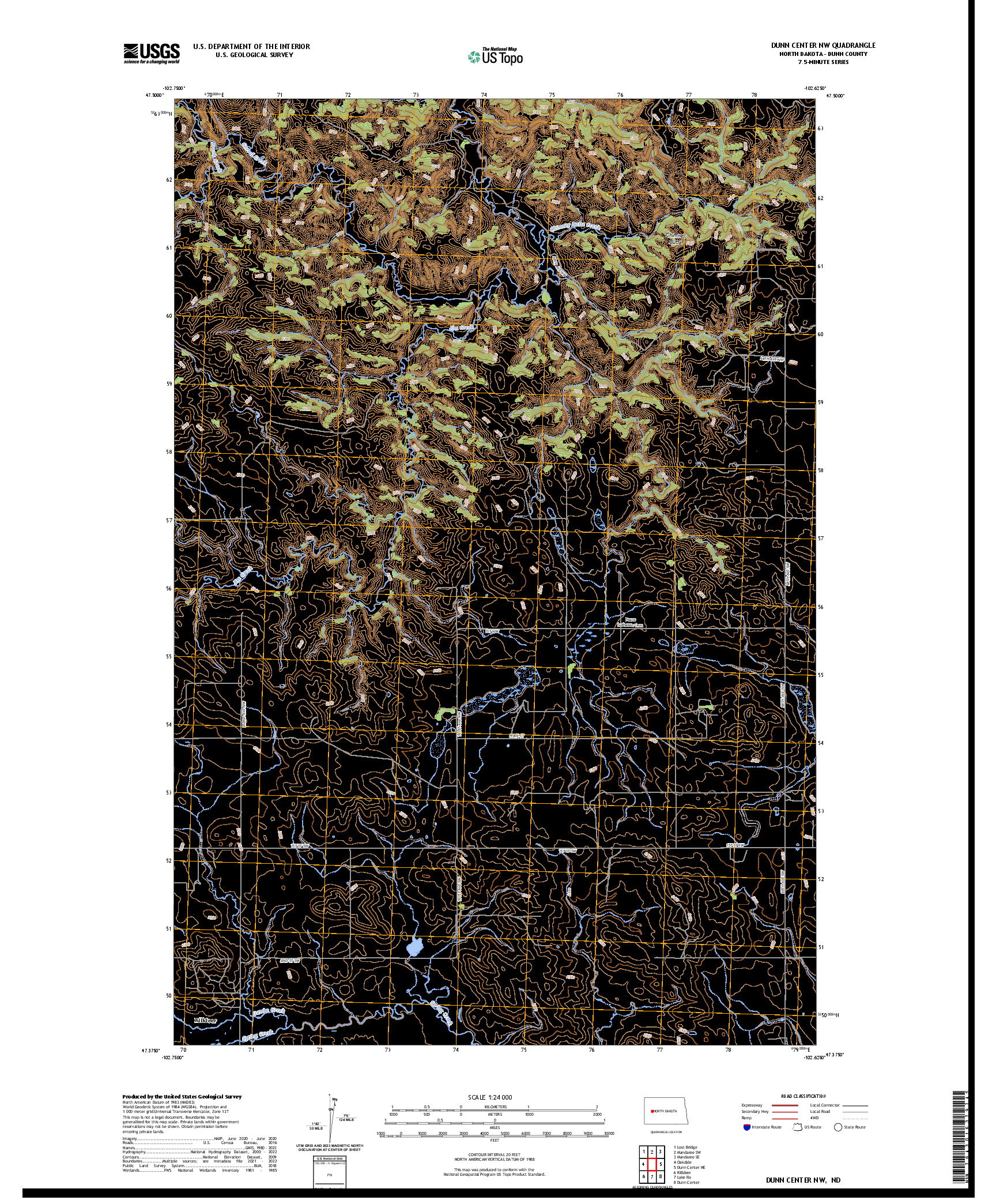 US TOPO 7.5-MINUTE MAP FOR DUNN CENTER NW, ND