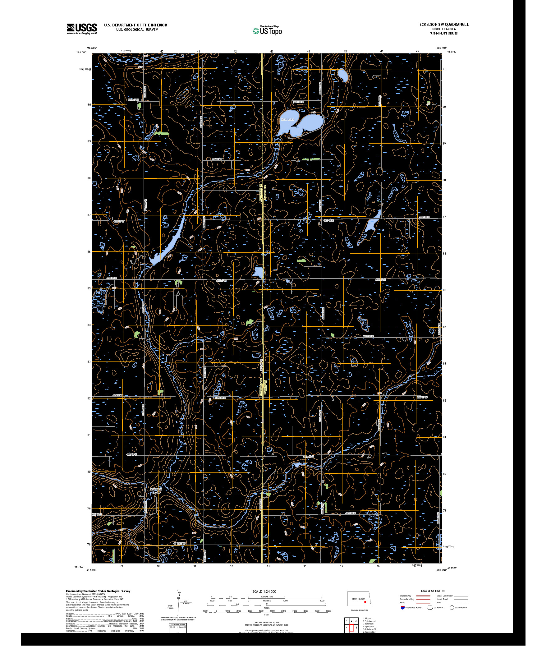 US TOPO 7.5-MINUTE MAP FOR ECKELSON SW, ND