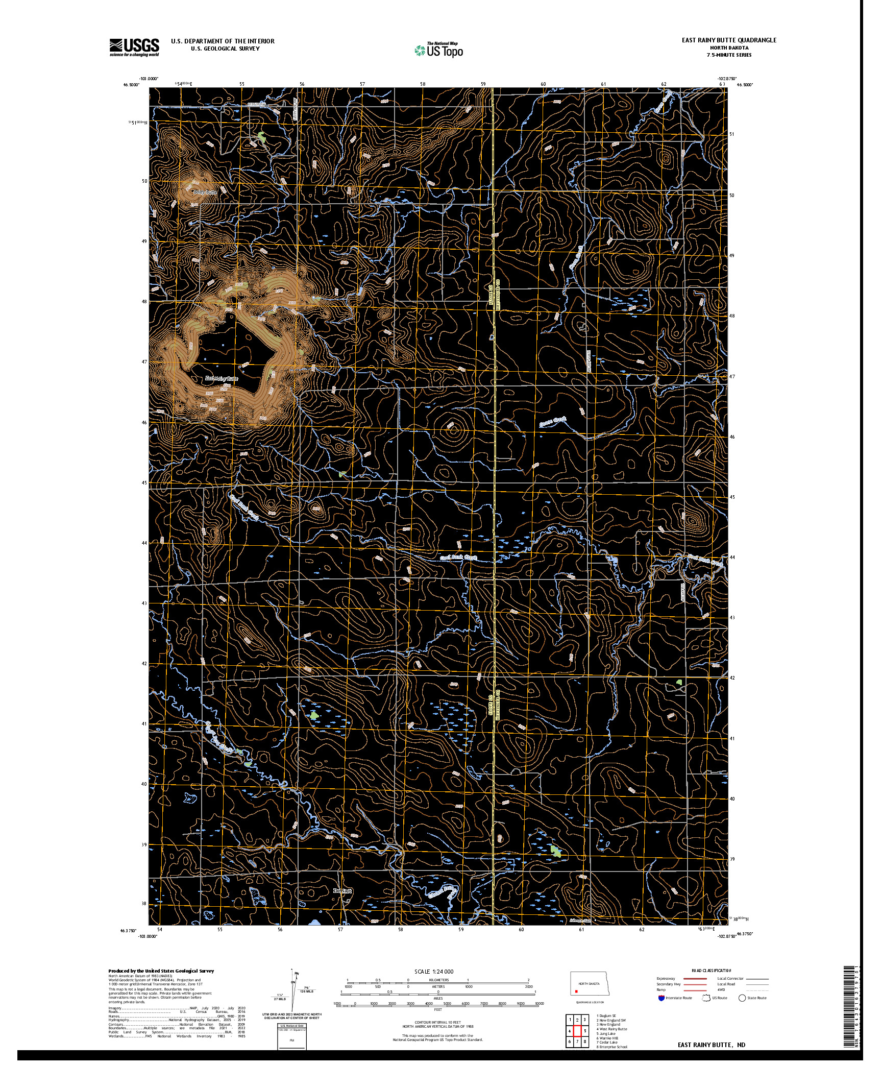 US TOPO 7.5-MINUTE MAP FOR EAST RAINY BUTTE, ND