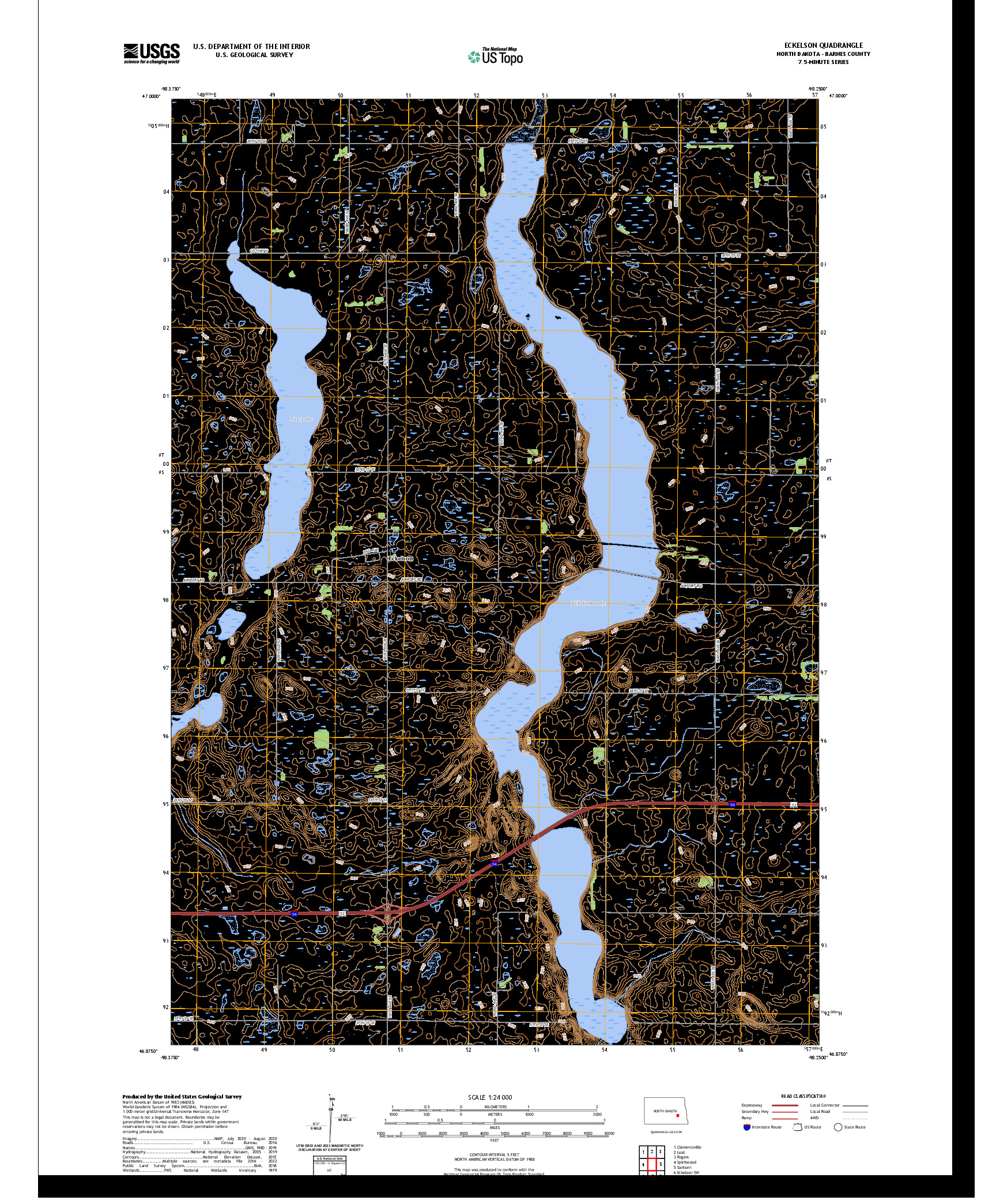 US TOPO 7.5-MINUTE MAP FOR ECKELSON, ND