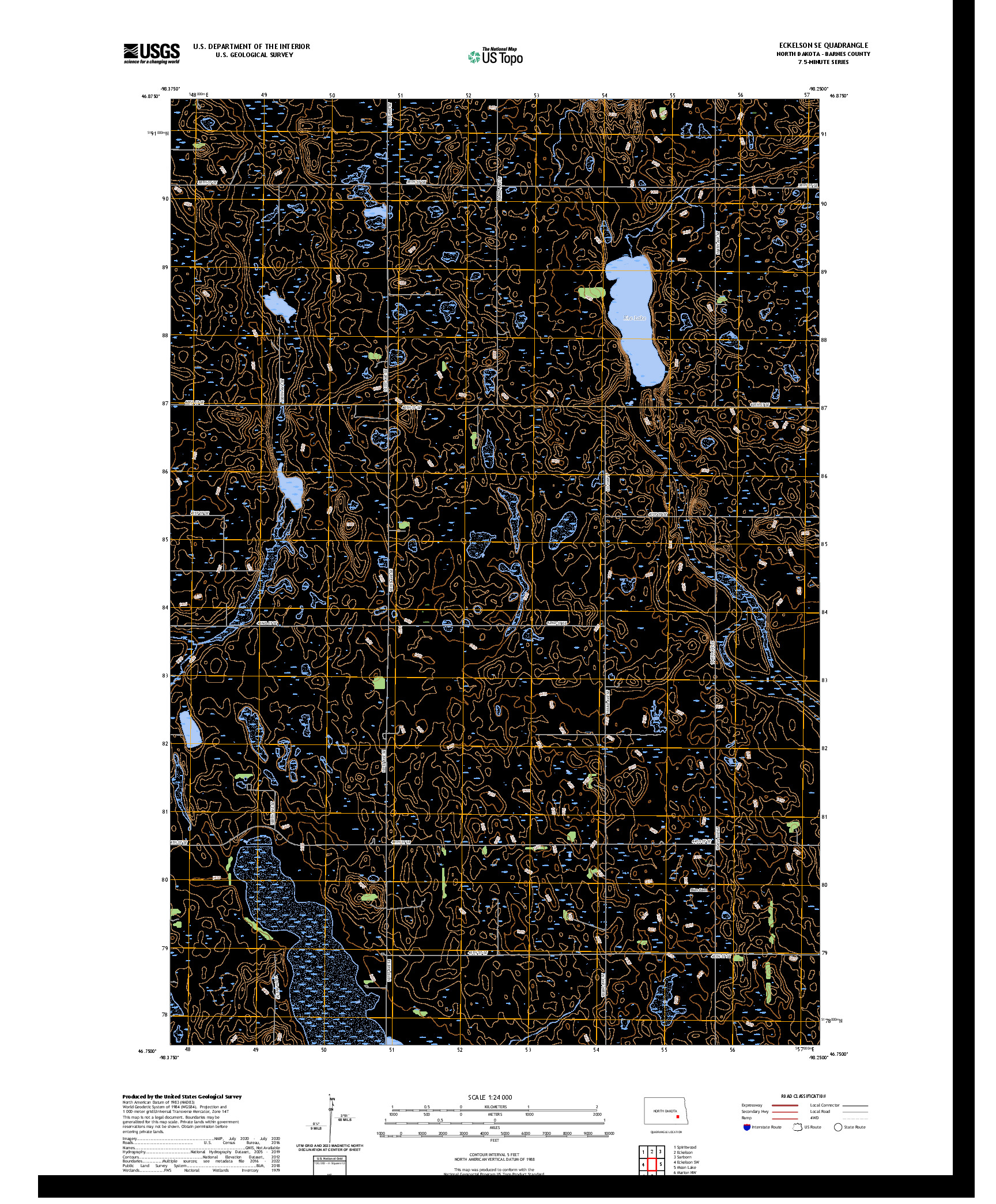 US TOPO 7.5-MINUTE MAP FOR ECKELSON SE, ND