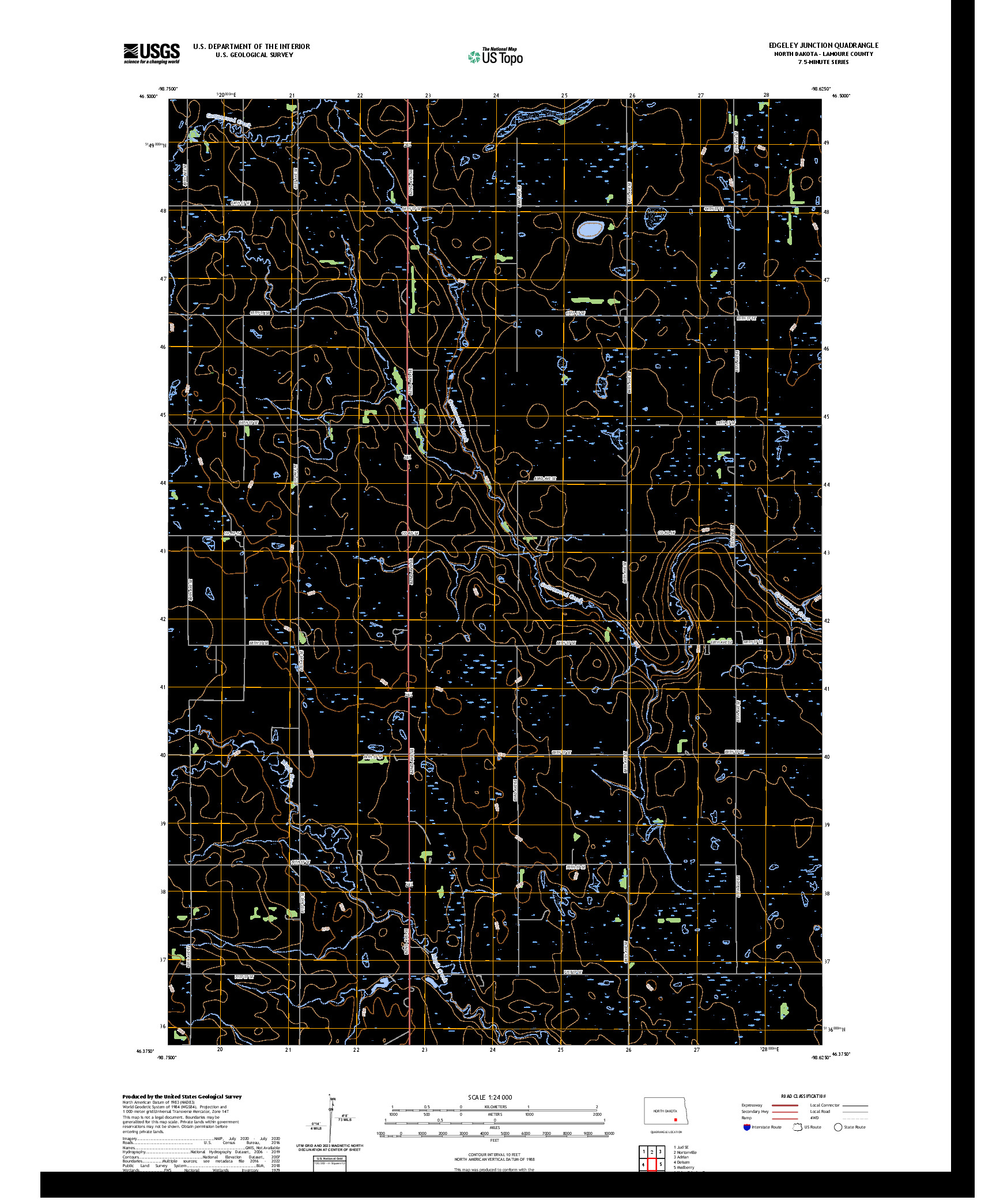 US TOPO 7.5-MINUTE MAP FOR EDGELEY JUNCTION, ND