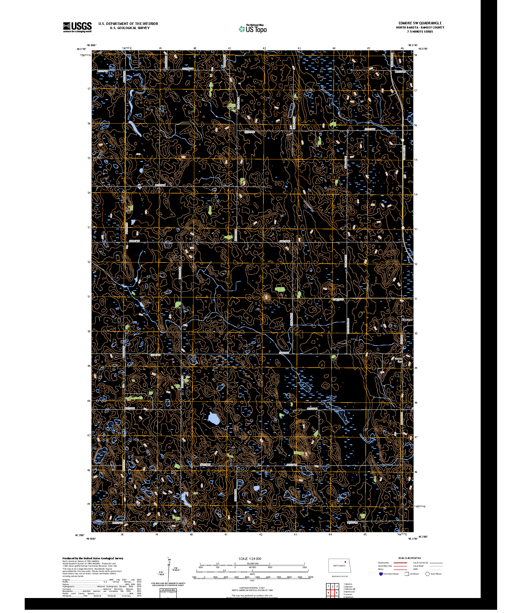 US TOPO 7.5-MINUTE MAP FOR EDMORE SW, ND