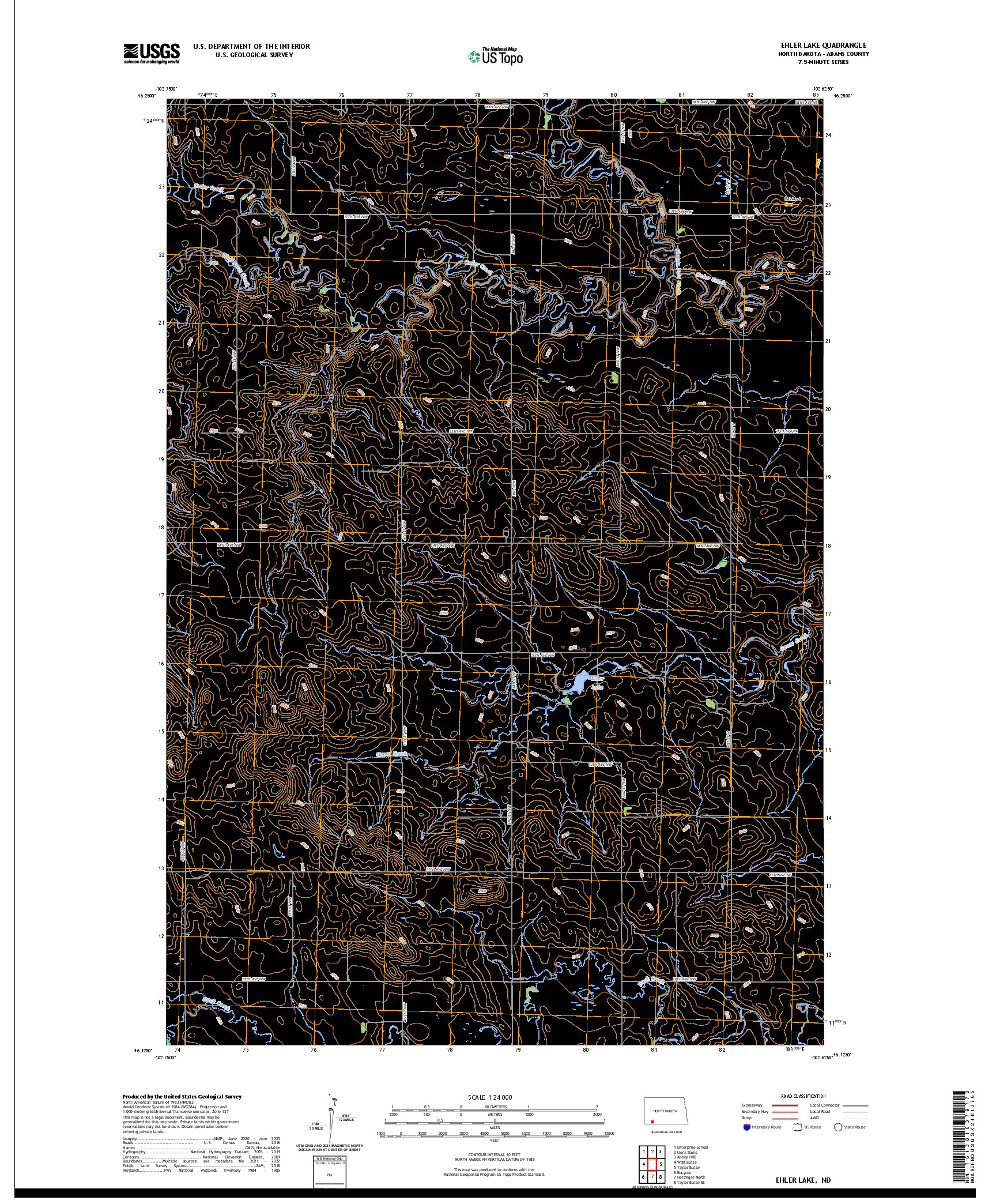 US TOPO 7.5-MINUTE MAP FOR EHLER LAKE, ND