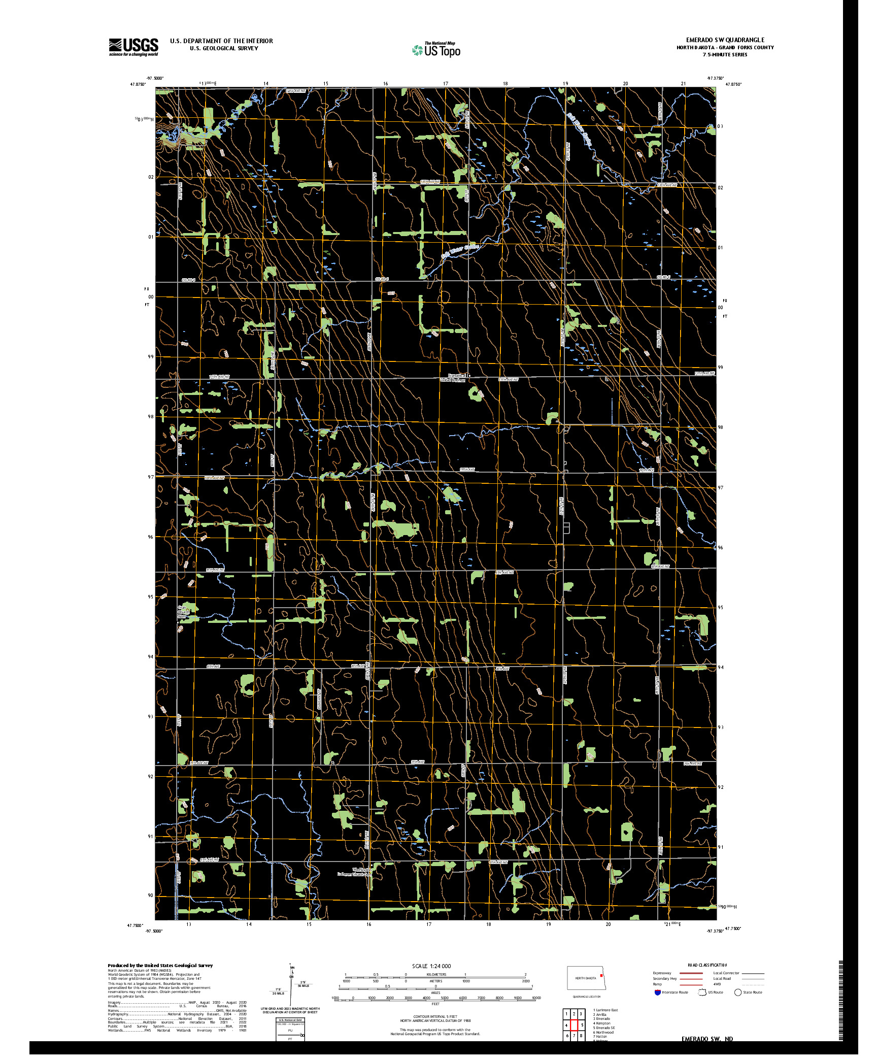 US TOPO 7.5-MINUTE MAP FOR EMERADO SW, ND