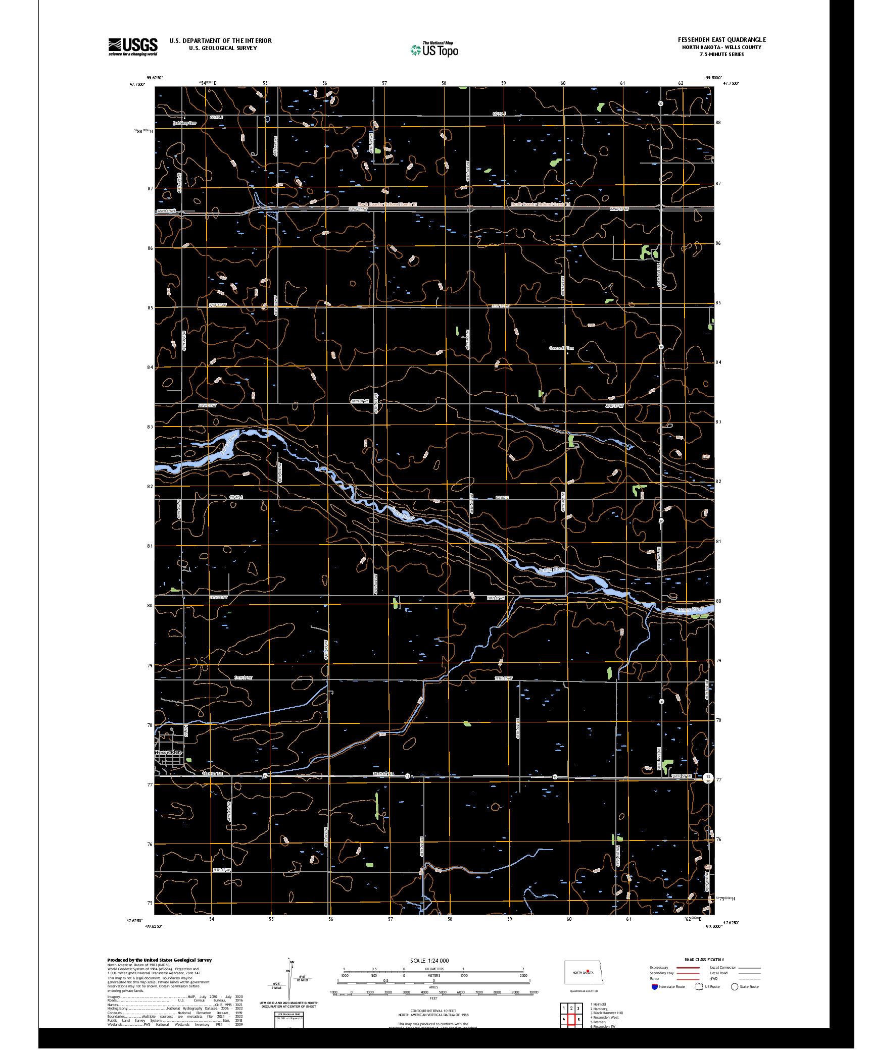 US TOPO 7.5-MINUTE MAP FOR FESSENDEN EAST, ND