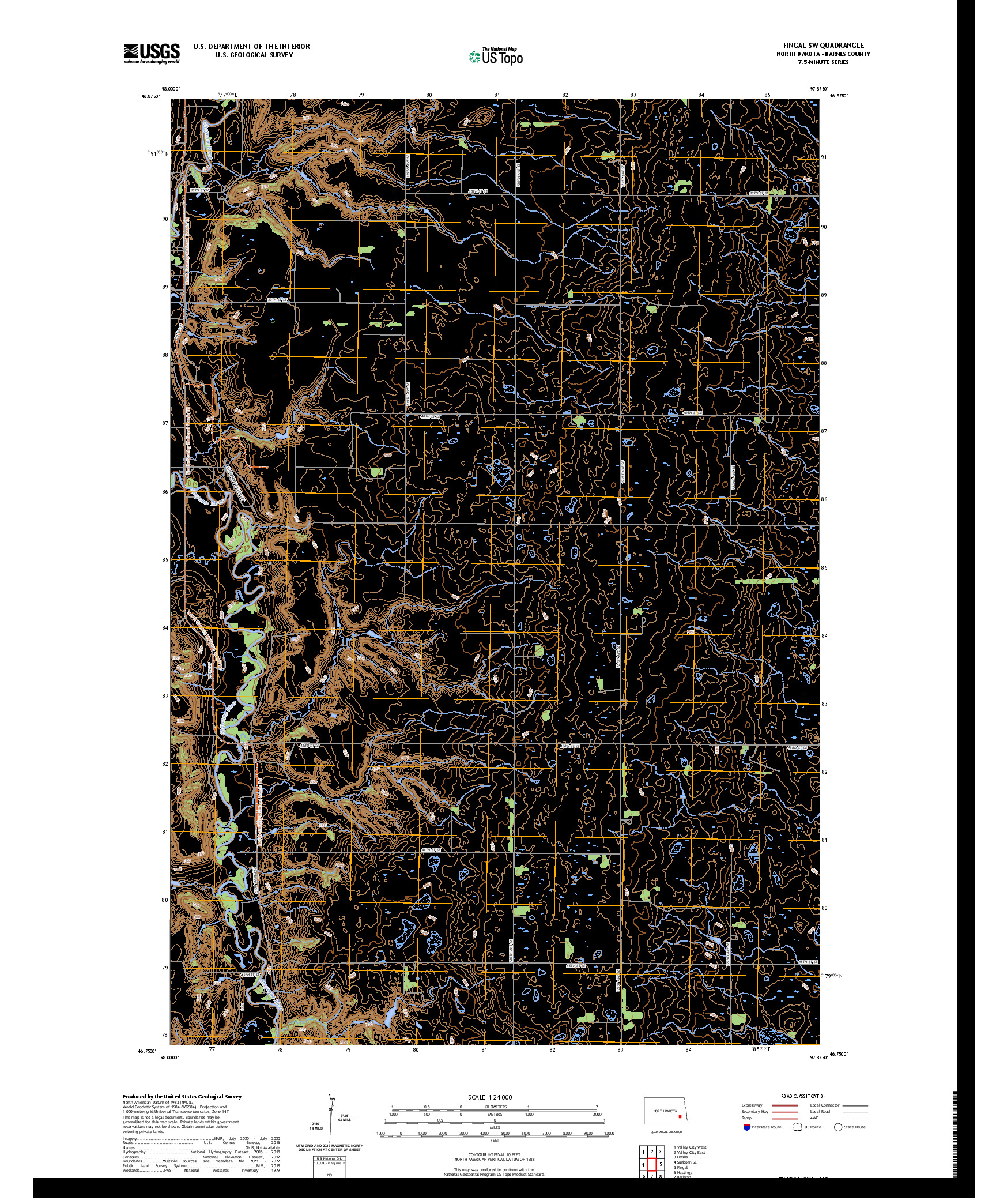 US TOPO 7.5-MINUTE MAP FOR FINGAL SW, ND