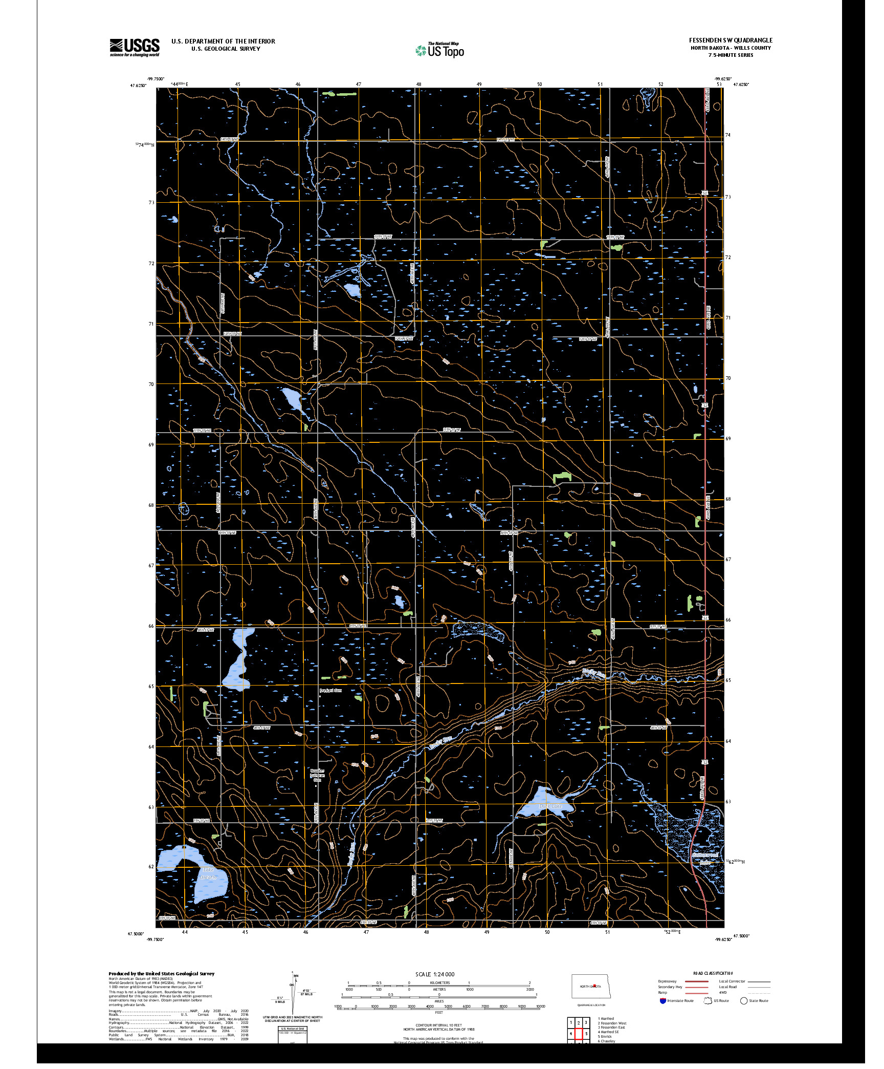 US TOPO 7.5-MINUTE MAP FOR FESSENDEN SW, ND
