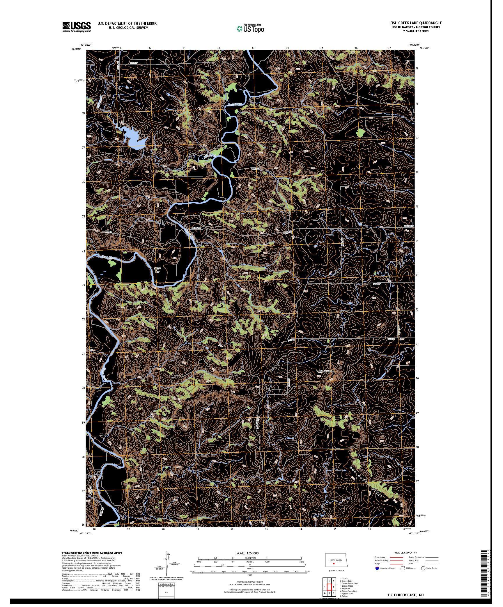 US TOPO 7.5-MINUTE MAP FOR FISH CREEK LAKE, ND