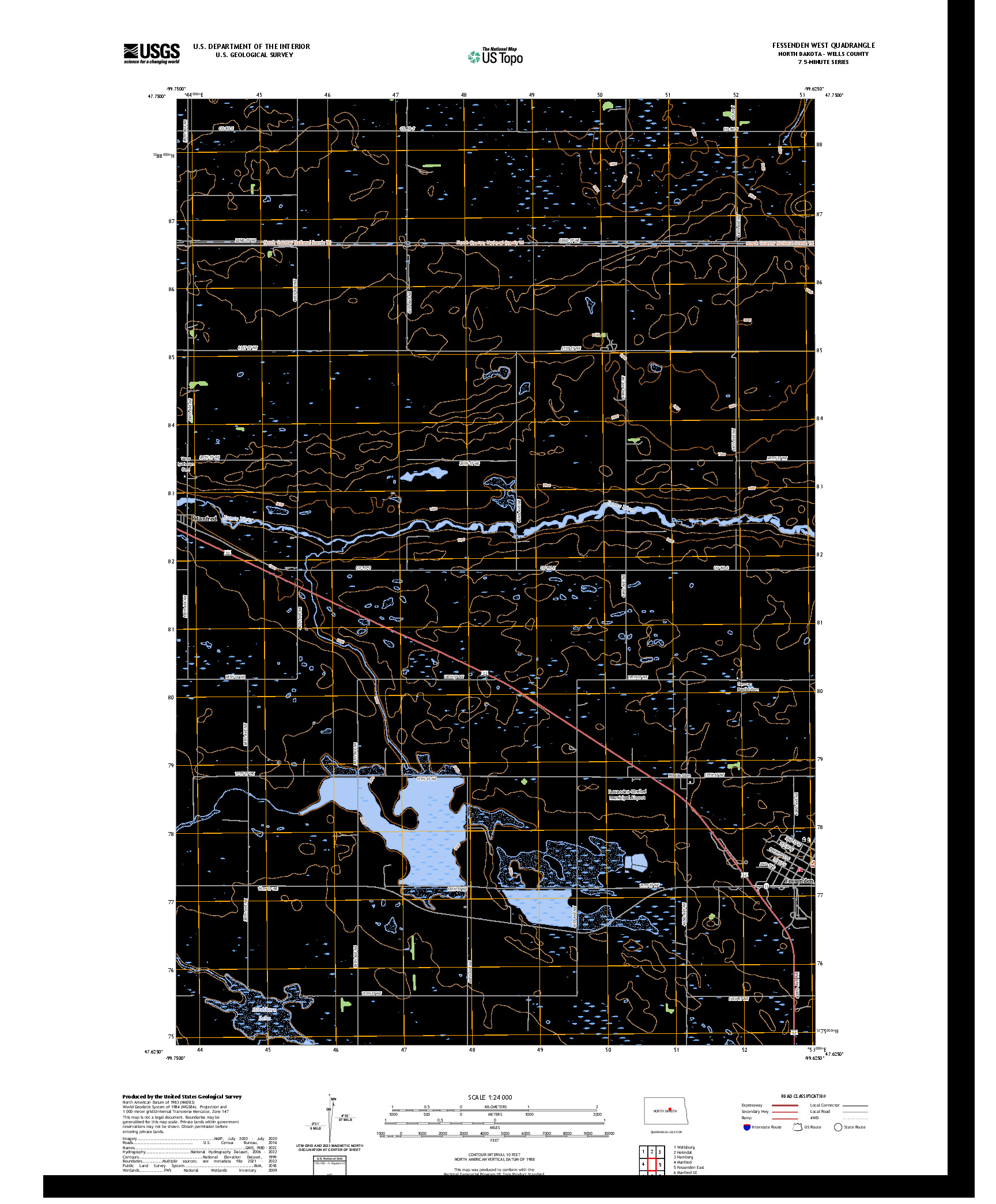 US TOPO 7.5-MINUTE MAP FOR FESSENDEN WEST, ND
