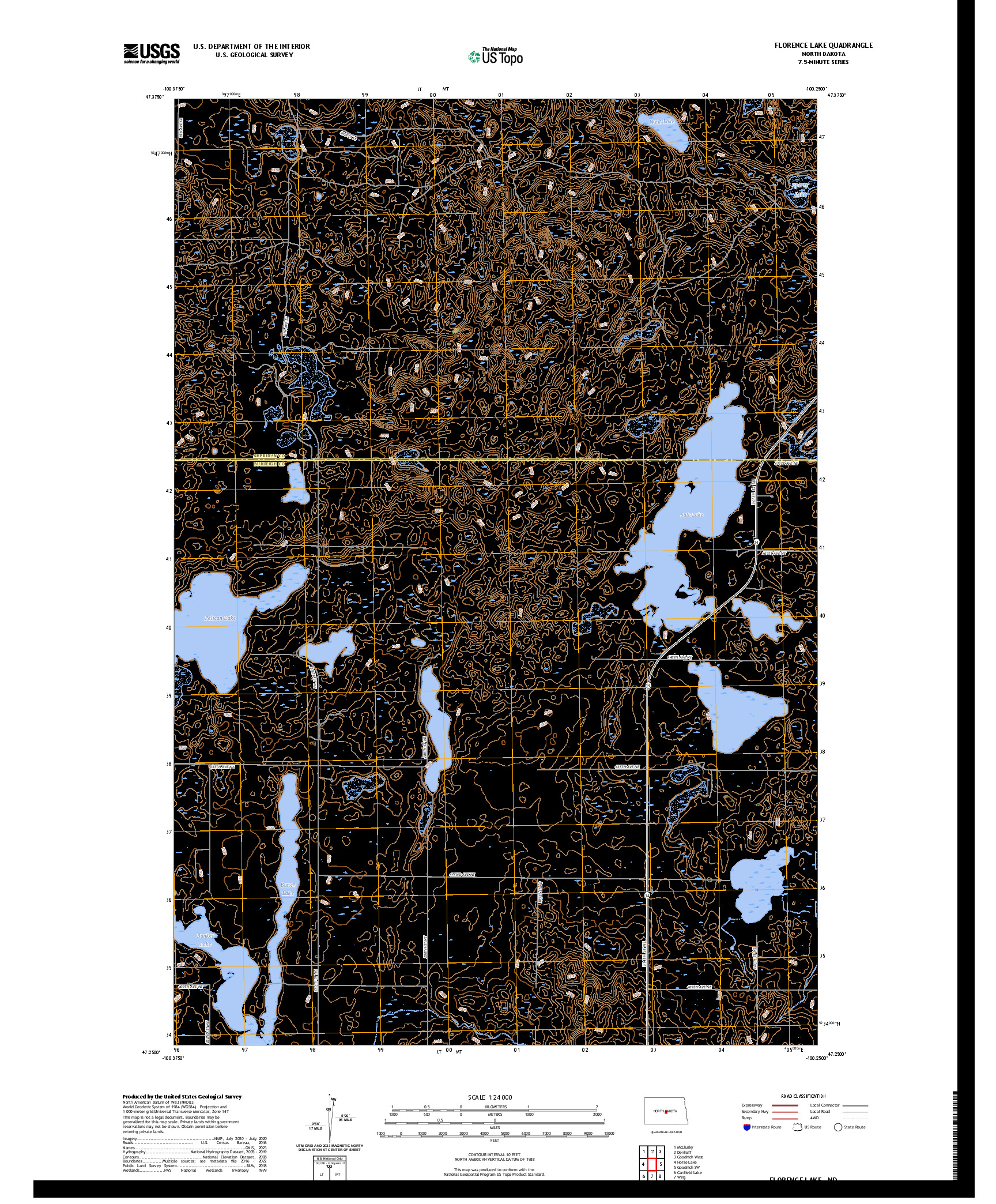 US TOPO 7.5-MINUTE MAP FOR FLORENCE LAKE, ND