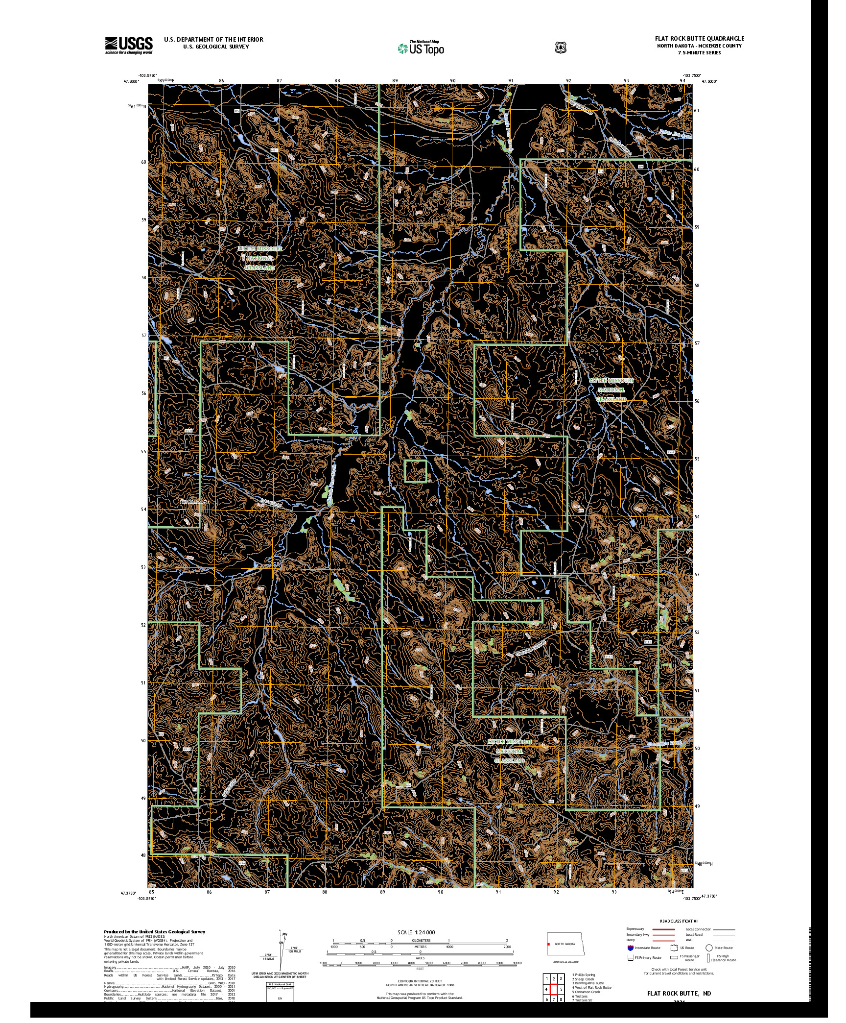 US TOPO 7.5-MINUTE MAP FOR FLAT ROCK BUTTE, ND