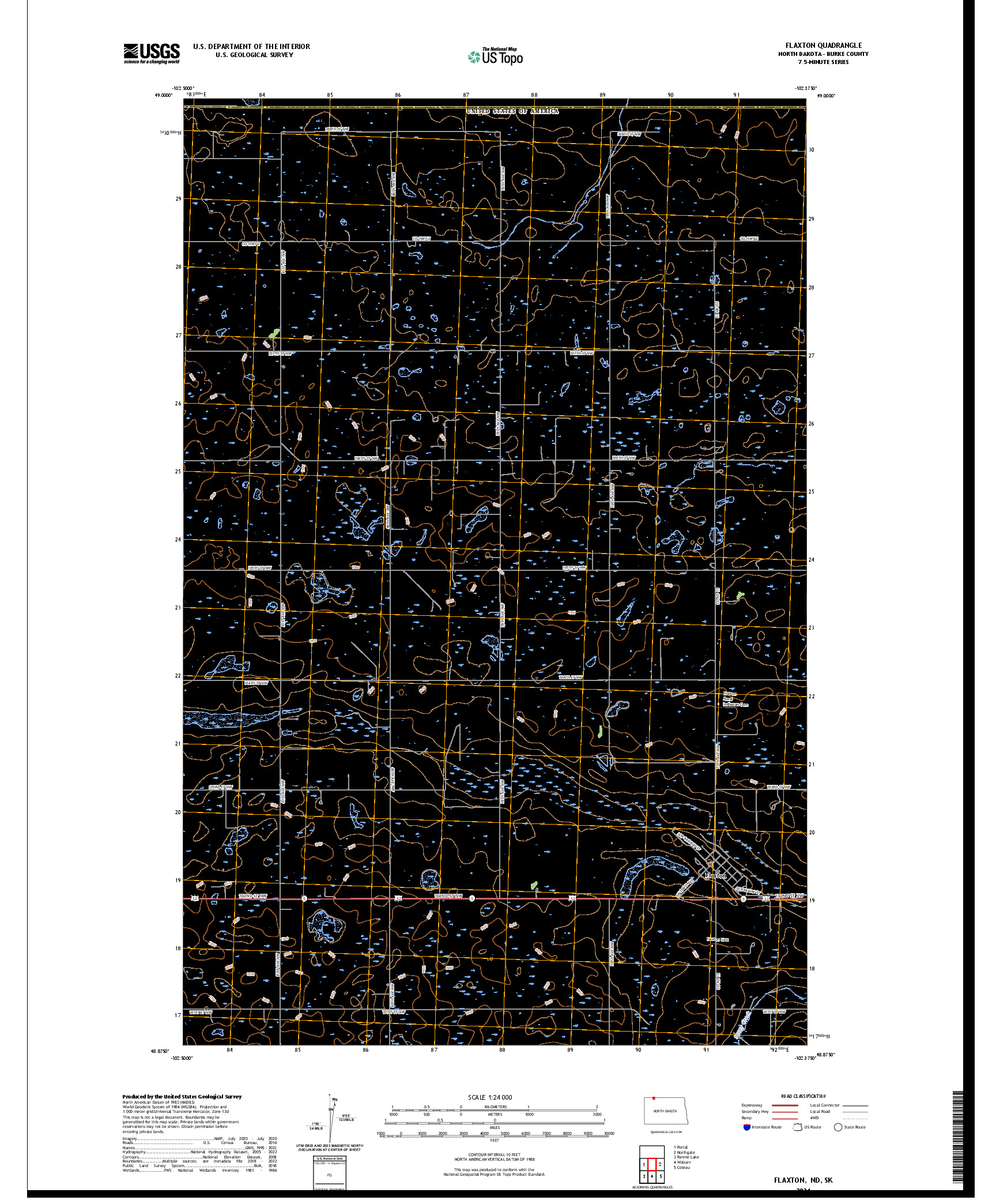 US TOPO 7.5-MINUTE MAP FOR FLAXTON, ND,SK
