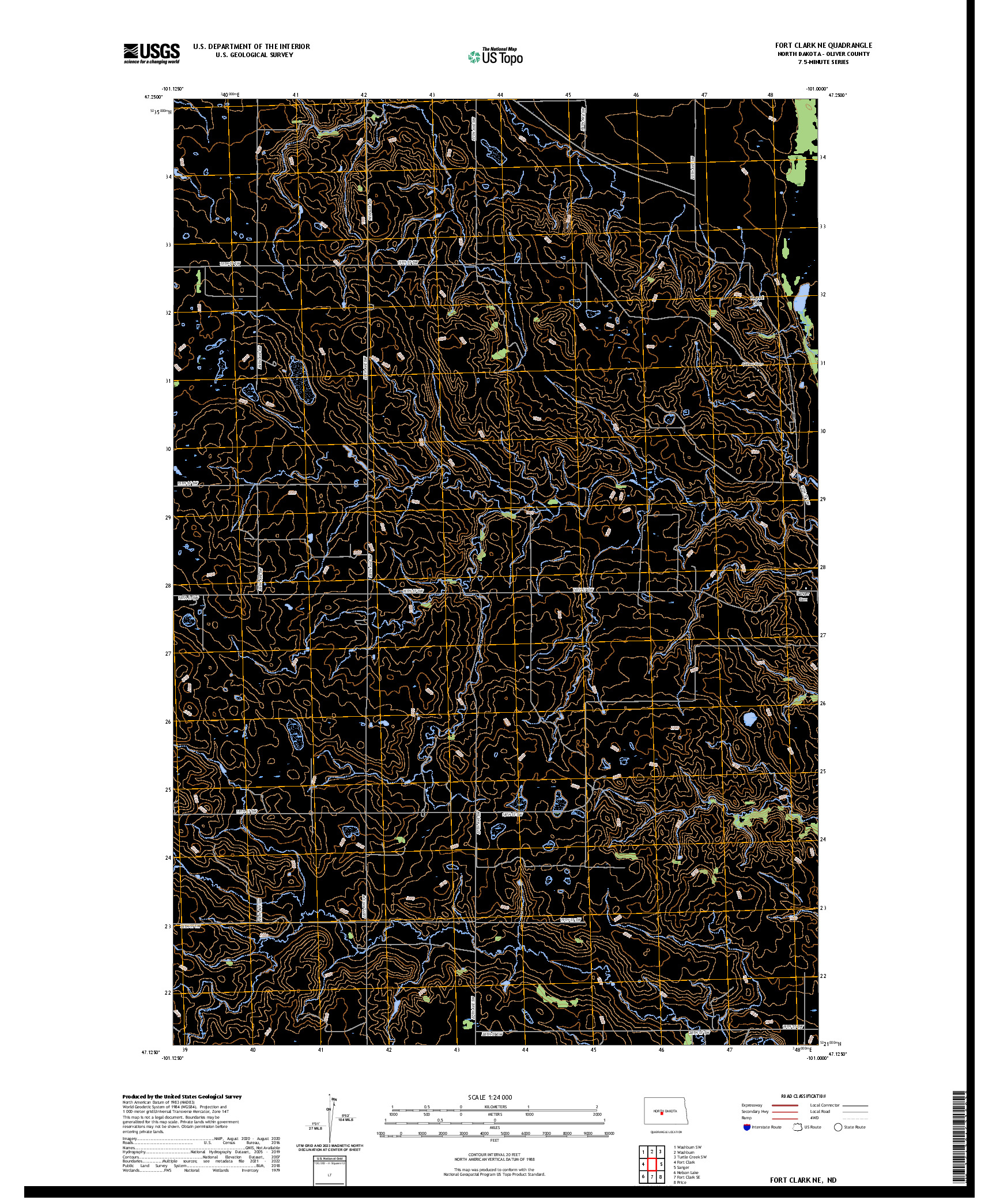 US TOPO 7.5-MINUTE MAP FOR FORT CLARK NE, ND