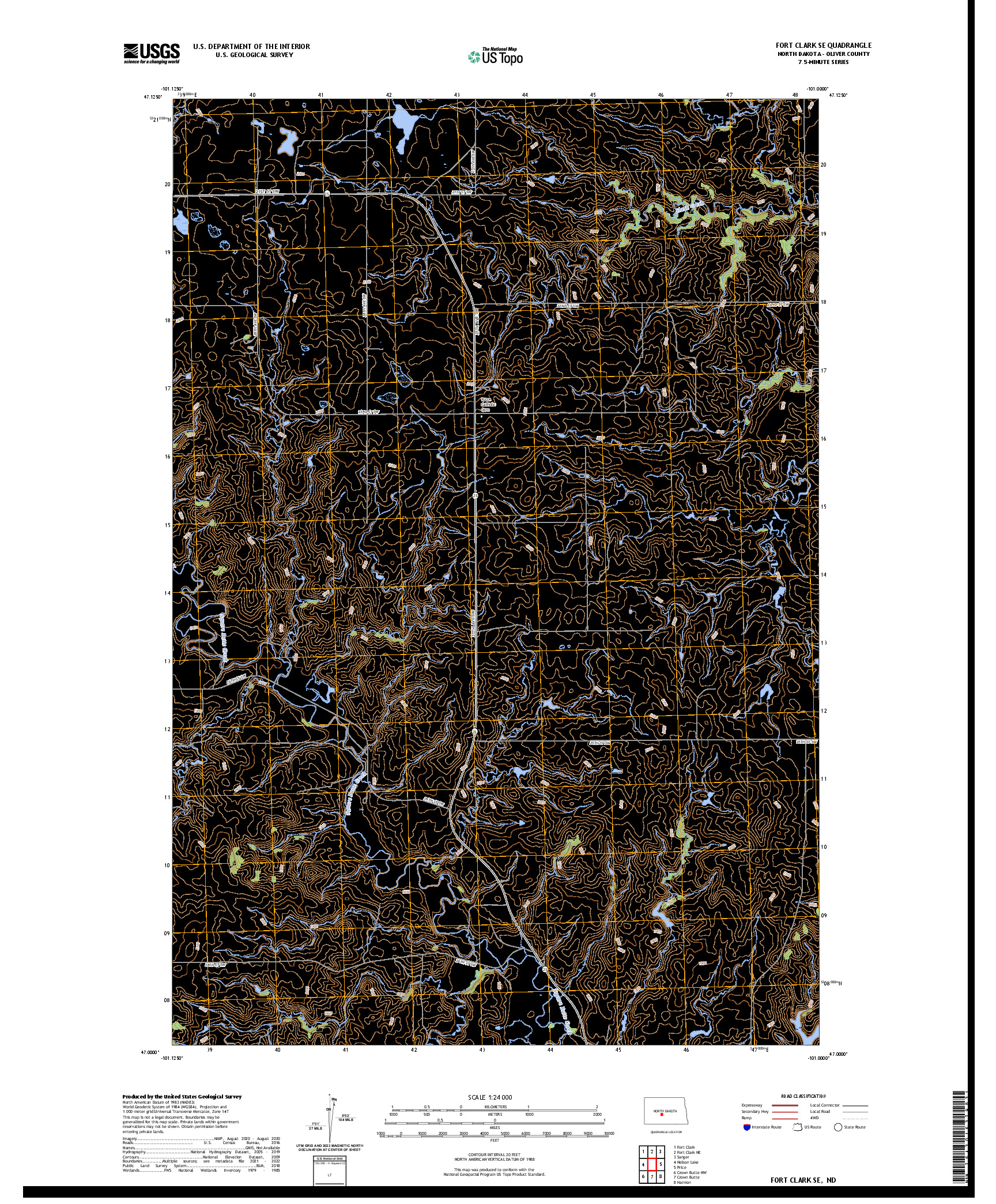 US TOPO 7.5-MINUTE MAP FOR FORT CLARK SE, ND