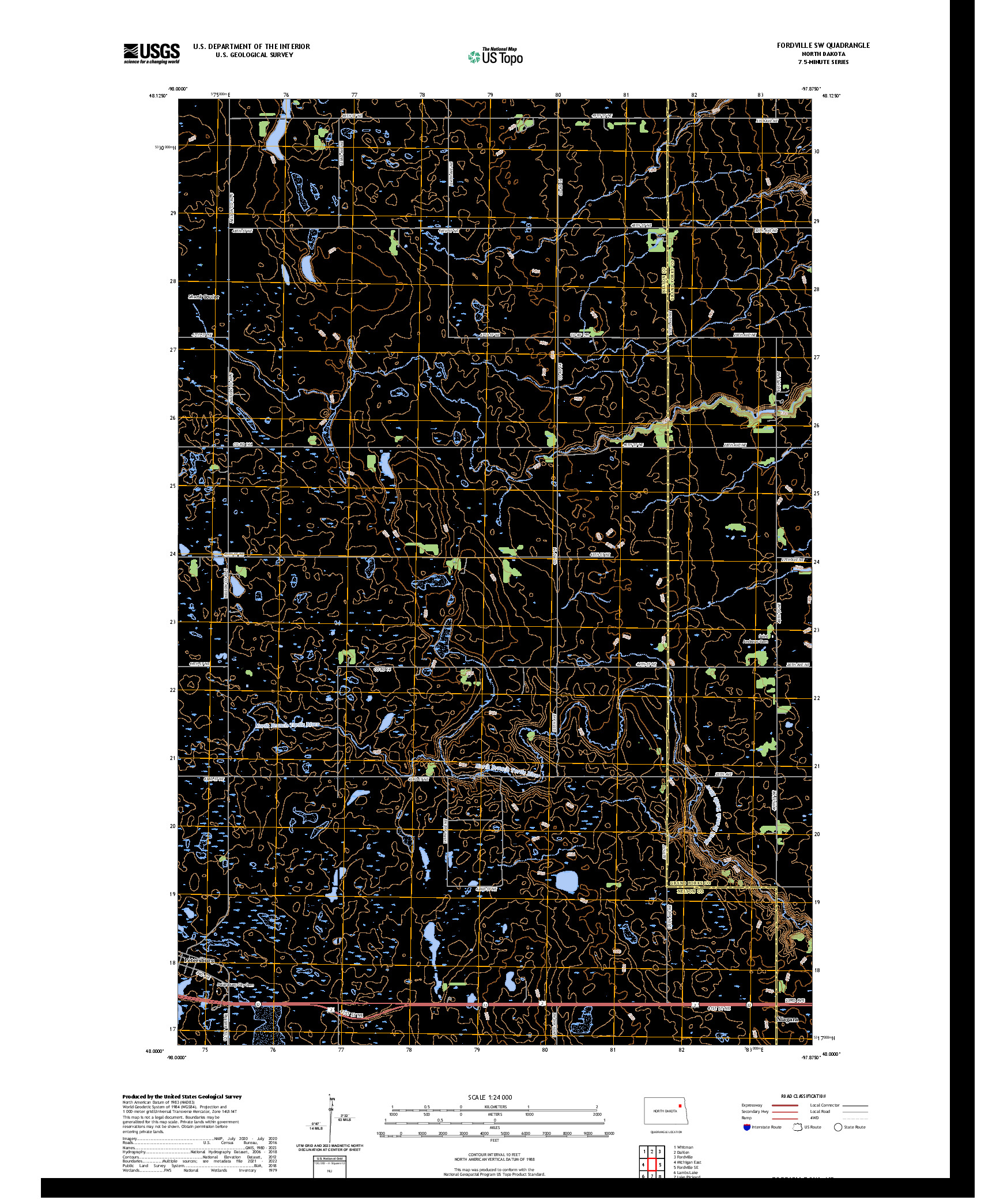 US TOPO 7.5-MINUTE MAP FOR FORDVILLE SW, ND