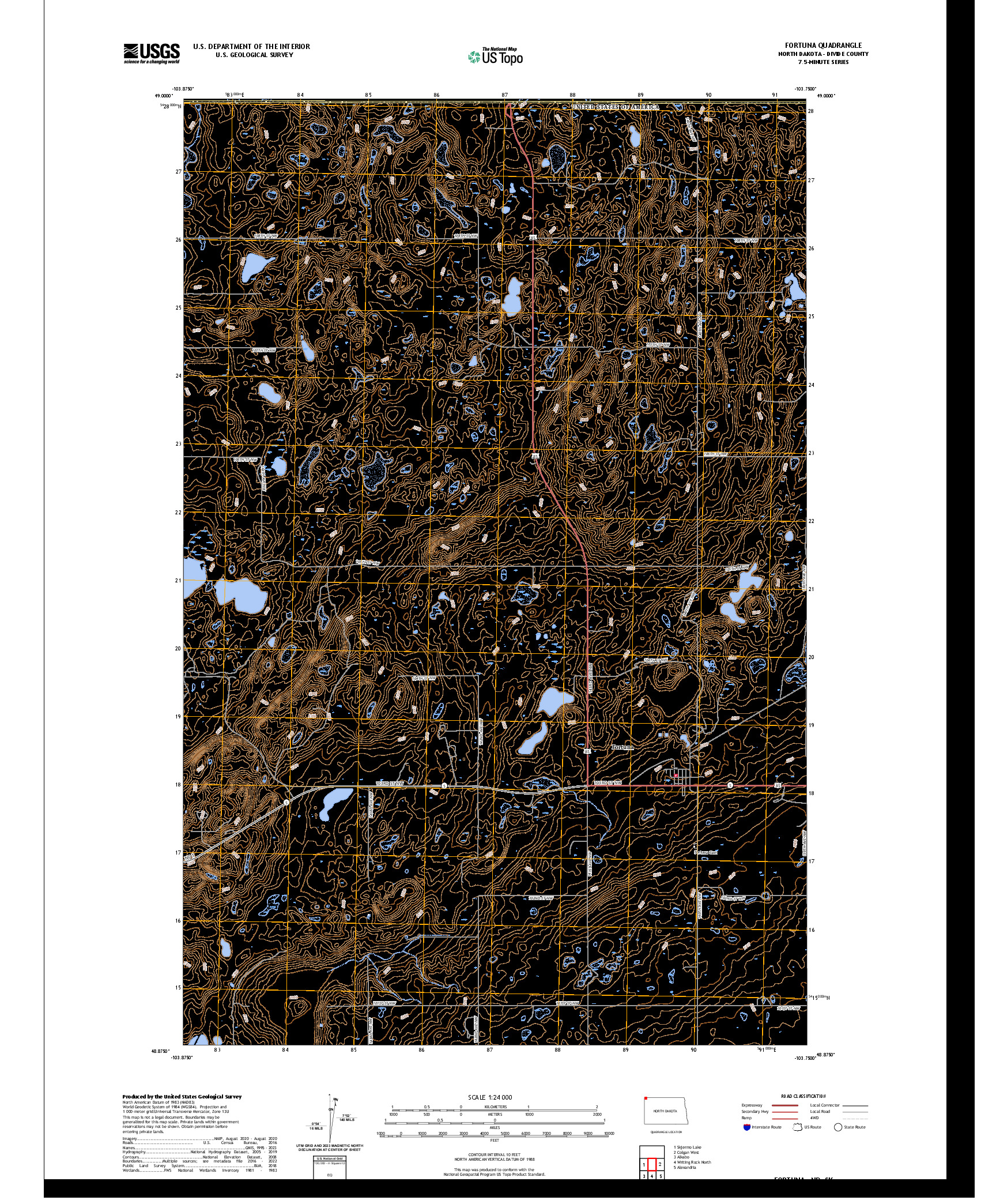 US TOPO 7.5-MINUTE MAP FOR FORTUNA, ND,SK