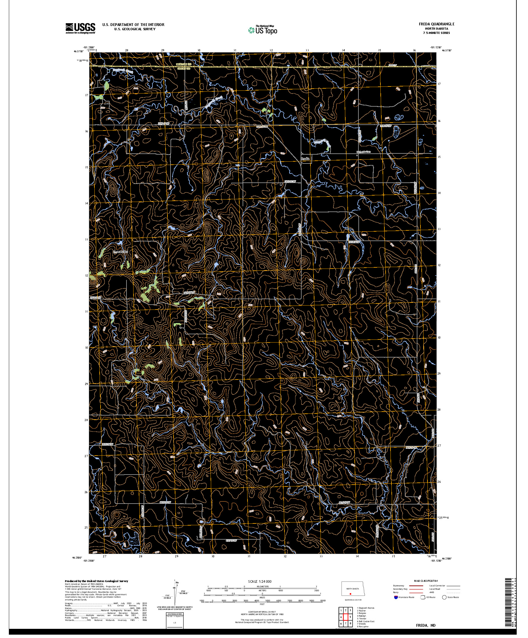 US TOPO 7.5-MINUTE MAP FOR FREDA, ND