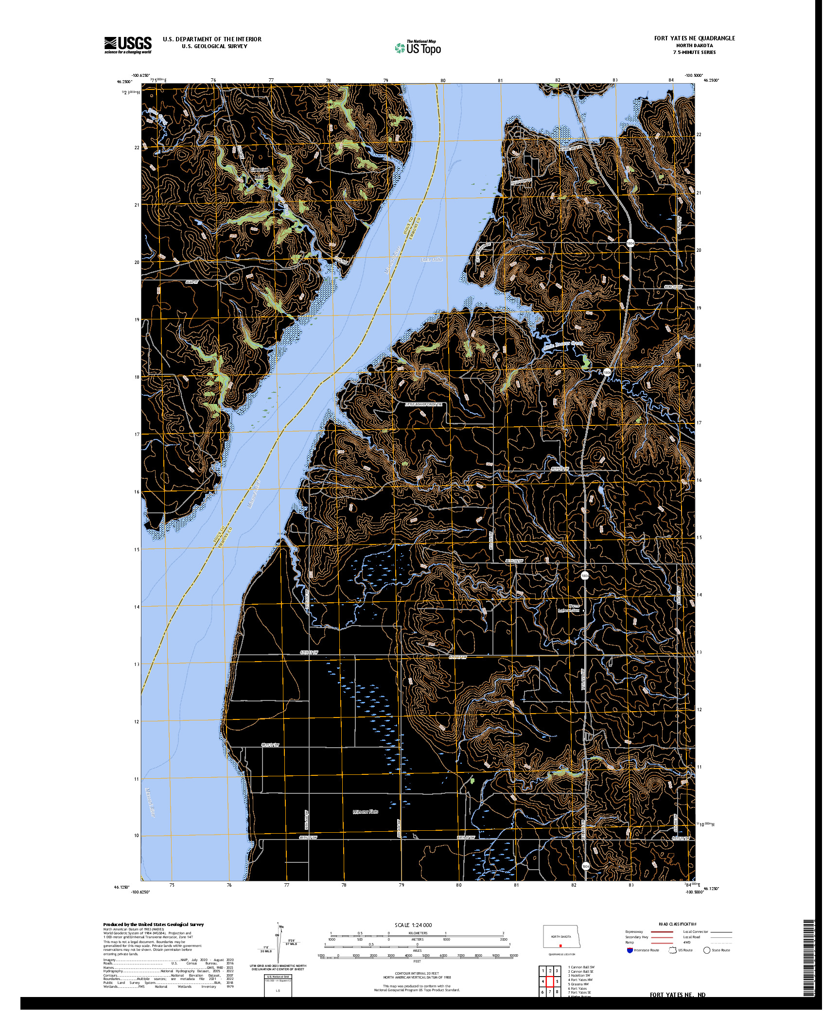 US TOPO 7.5-MINUTE MAP FOR FORT YATES NE, ND