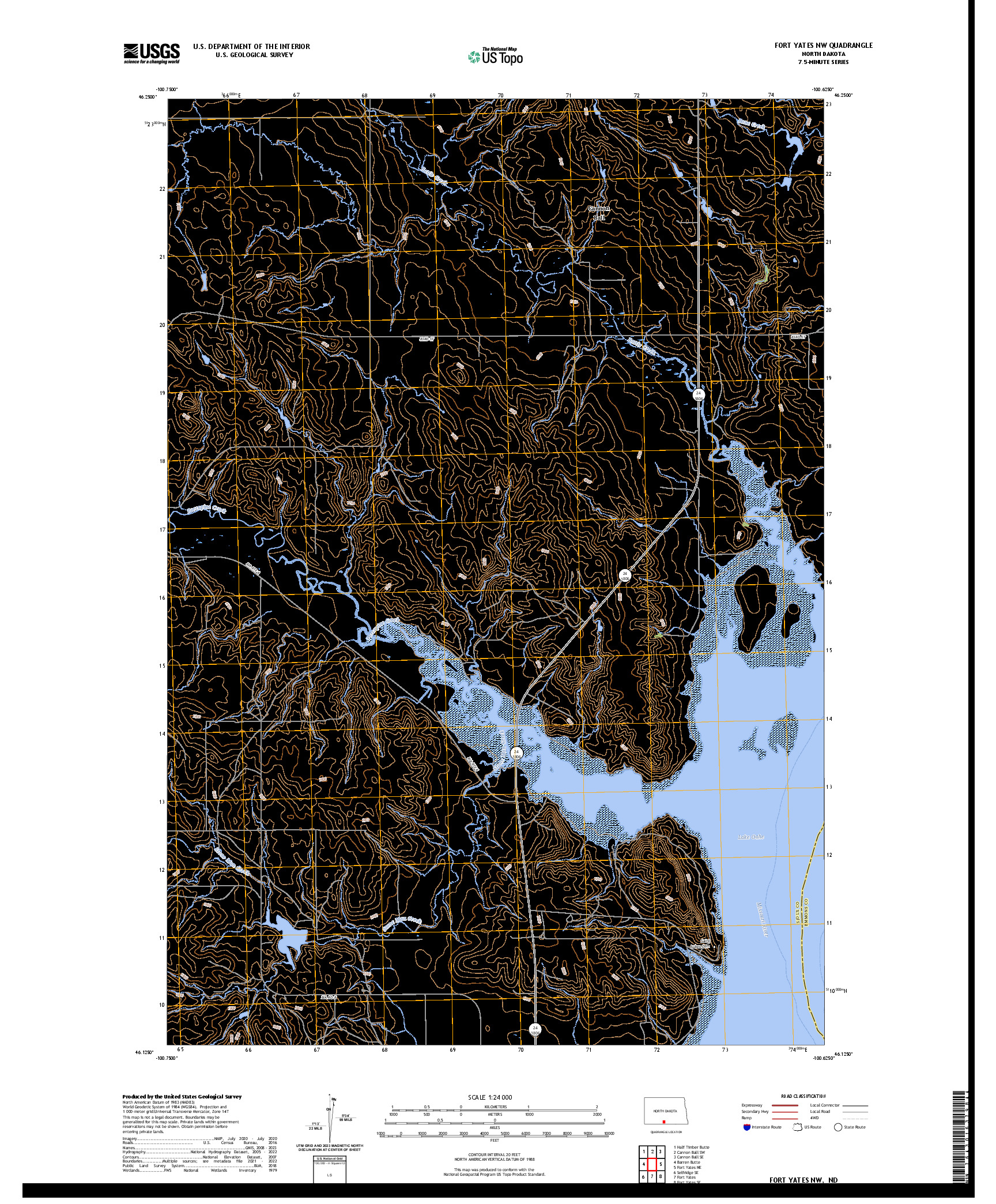 US TOPO 7.5-MINUTE MAP FOR FORT YATES NW, ND