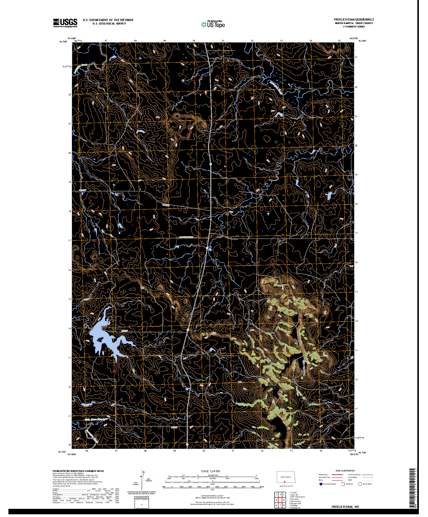 US TOPO 7.5-MINUTE MAP FOR FROELICH DAM, ND