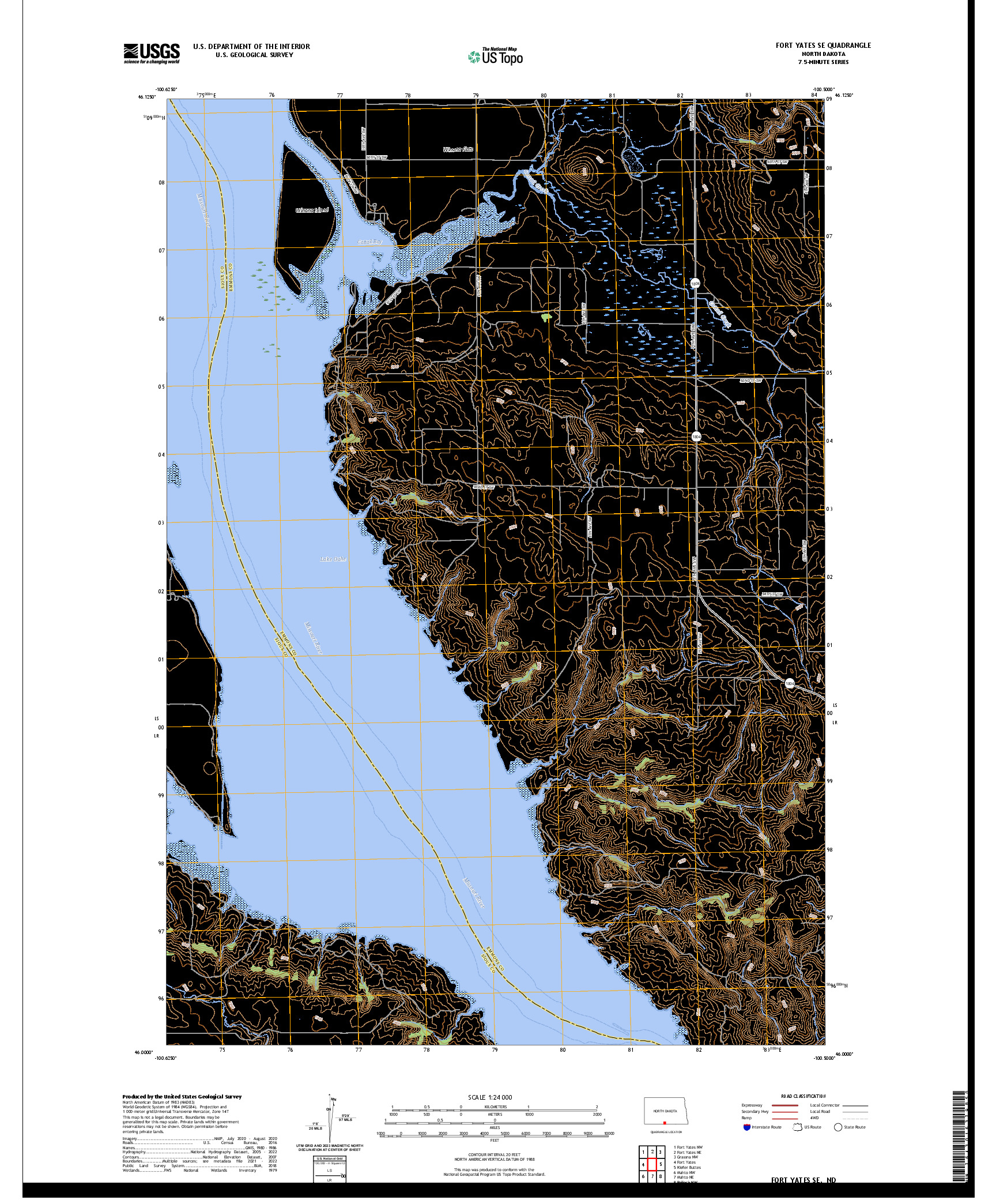 US TOPO 7.5-MINUTE MAP FOR FORT YATES SE, ND