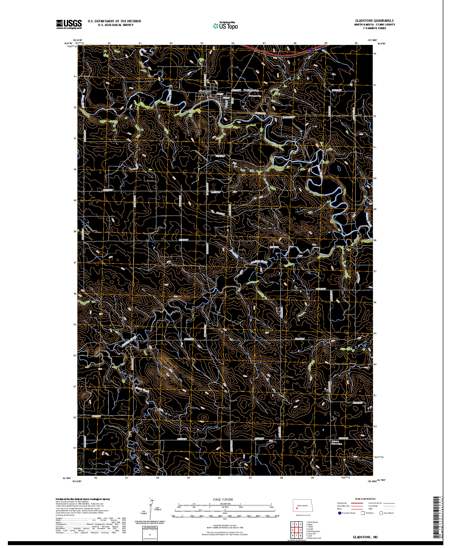 US TOPO 7.5-MINUTE MAP FOR GLADSTONE, ND