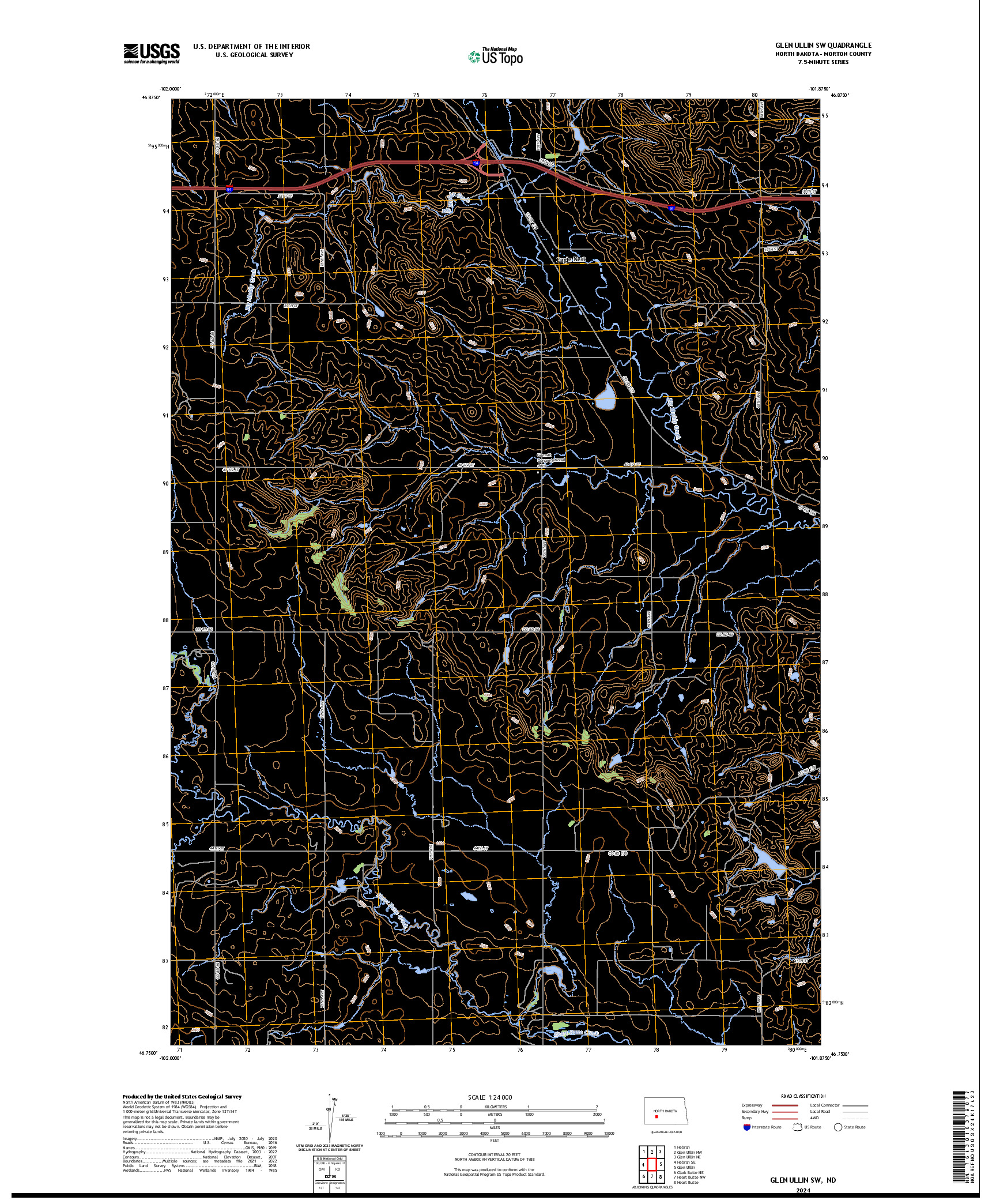 US TOPO 7.5-MINUTE MAP FOR GLEN ULLIN SW, ND