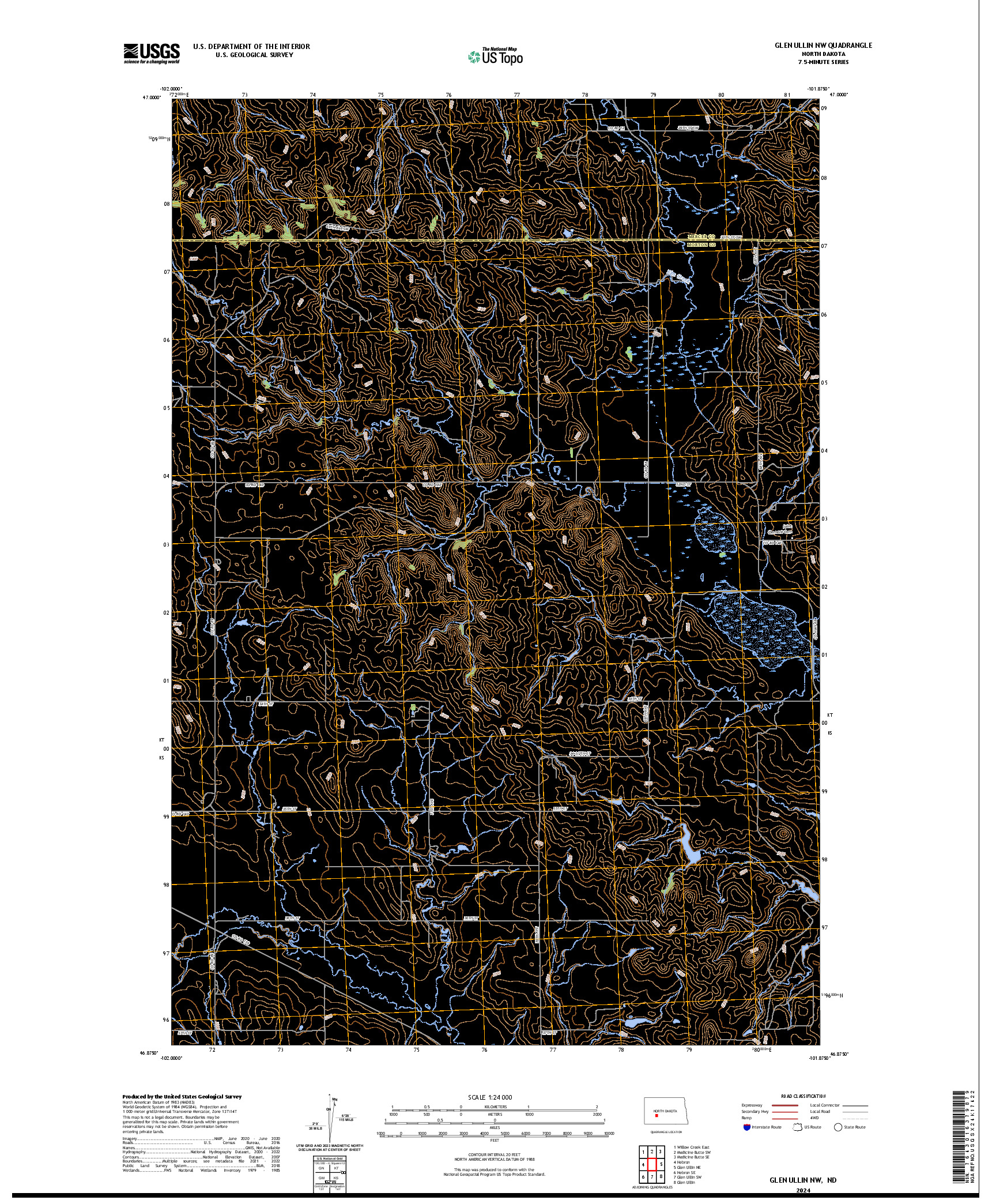 US TOPO 7.5-MINUTE MAP FOR GLEN ULLIN NW, ND