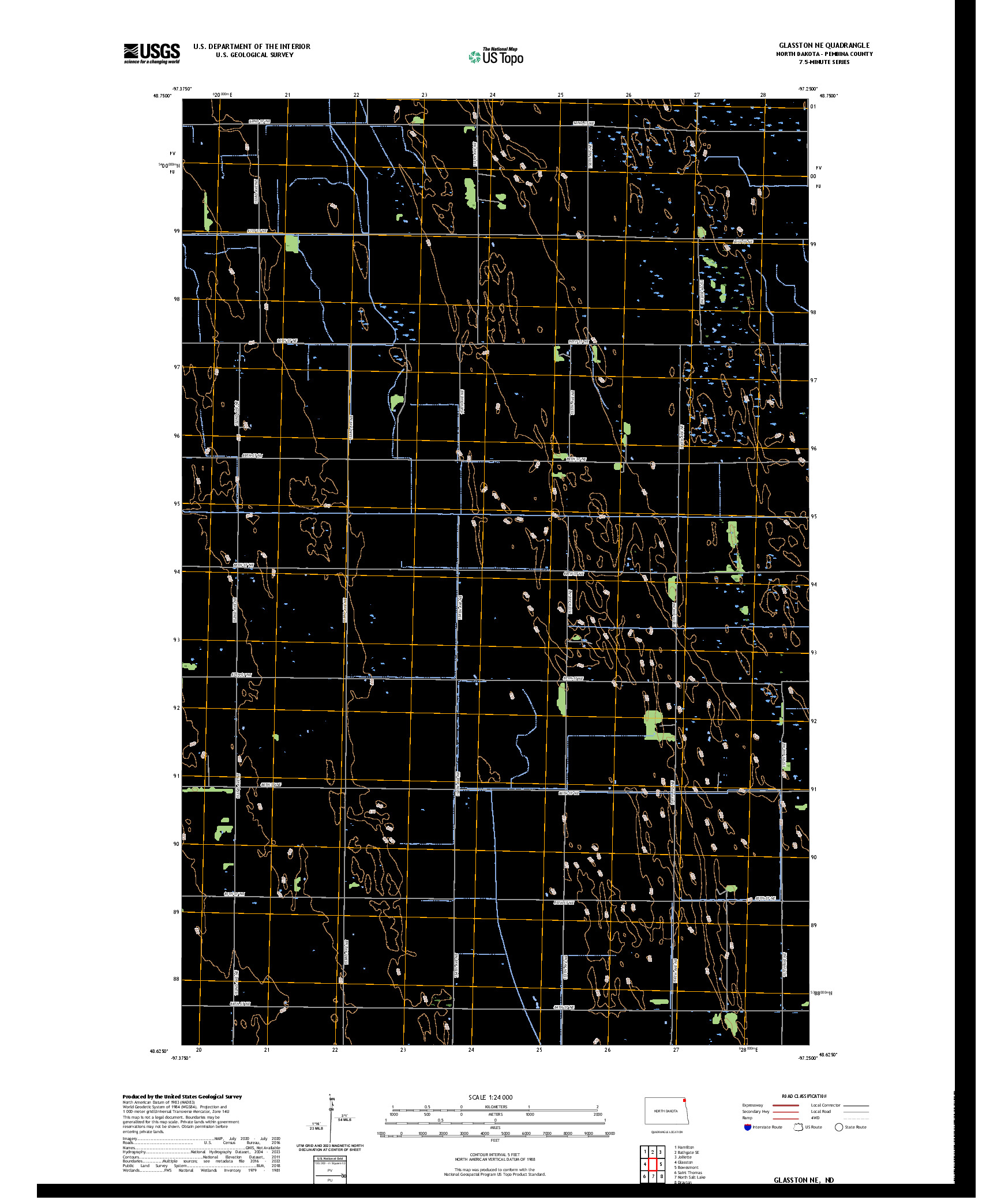 US TOPO 7.5-MINUTE MAP FOR GLASSTON NE, ND