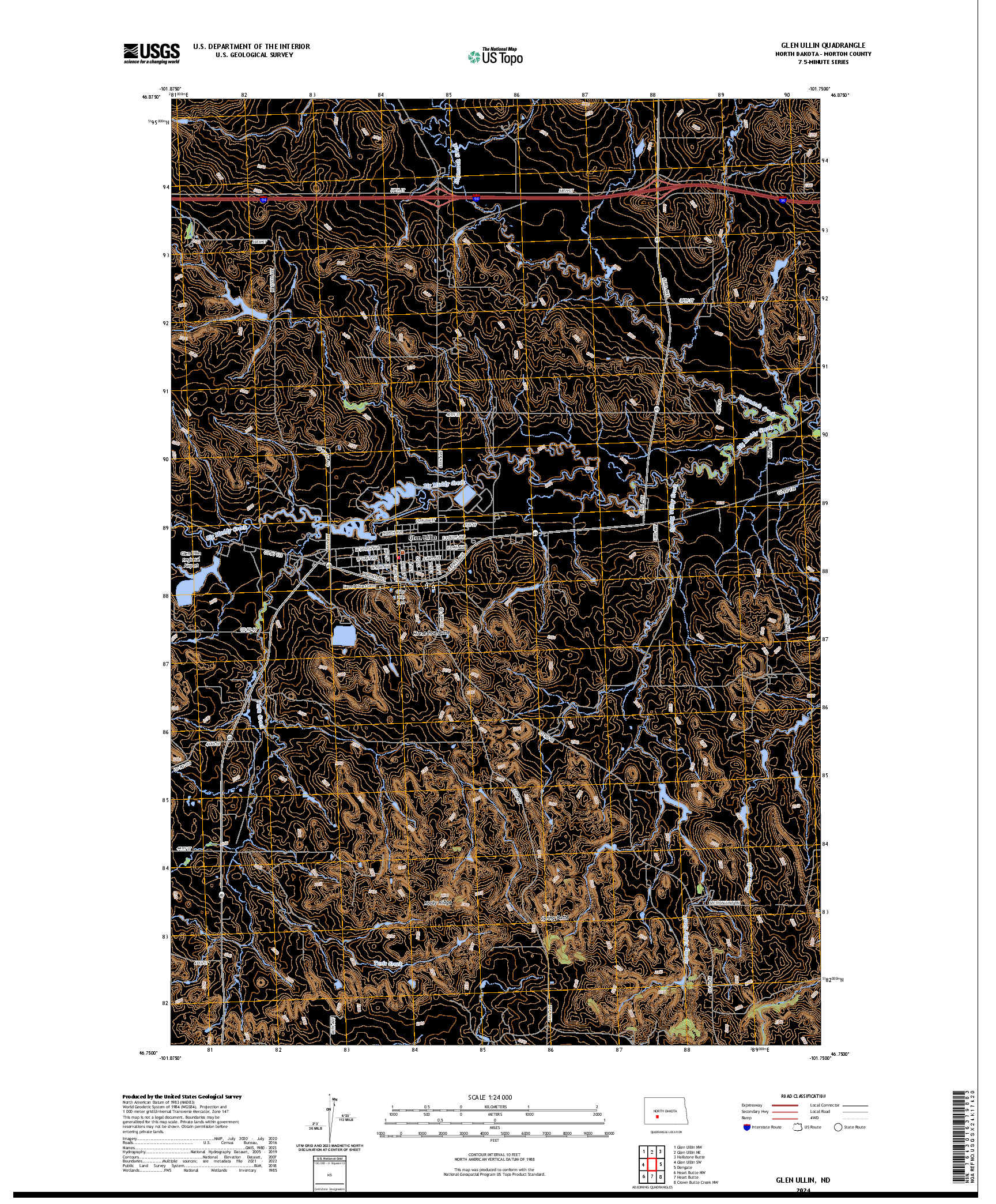 US TOPO 7.5-MINUTE MAP FOR GLEN ULLIN, ND