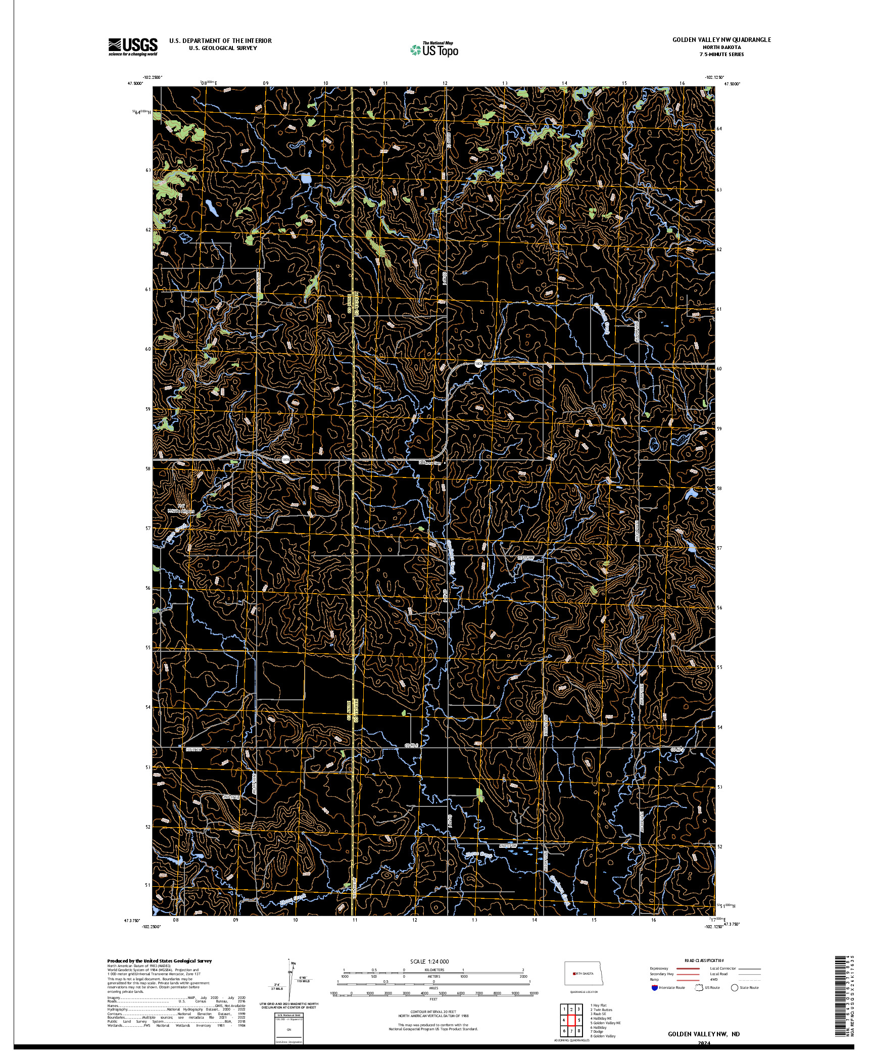 US TOPO 7.5-MINUTE MAP FOR GOLDEN VALLEY NW, ND