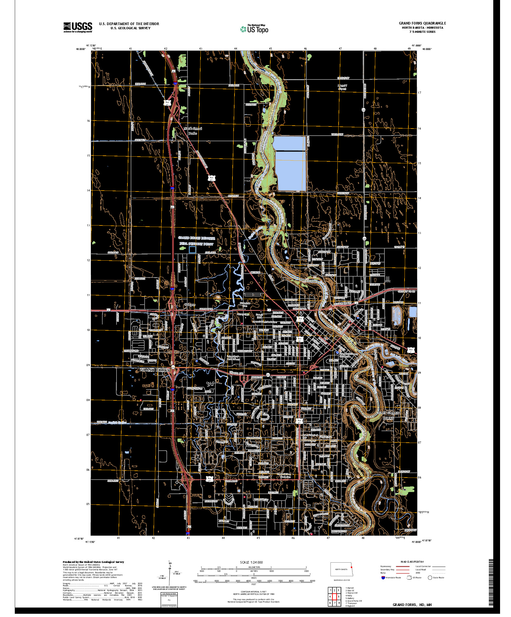 US TOPO 7.5-MINUTE MAP FOR GRAND FORKS, ND,MN