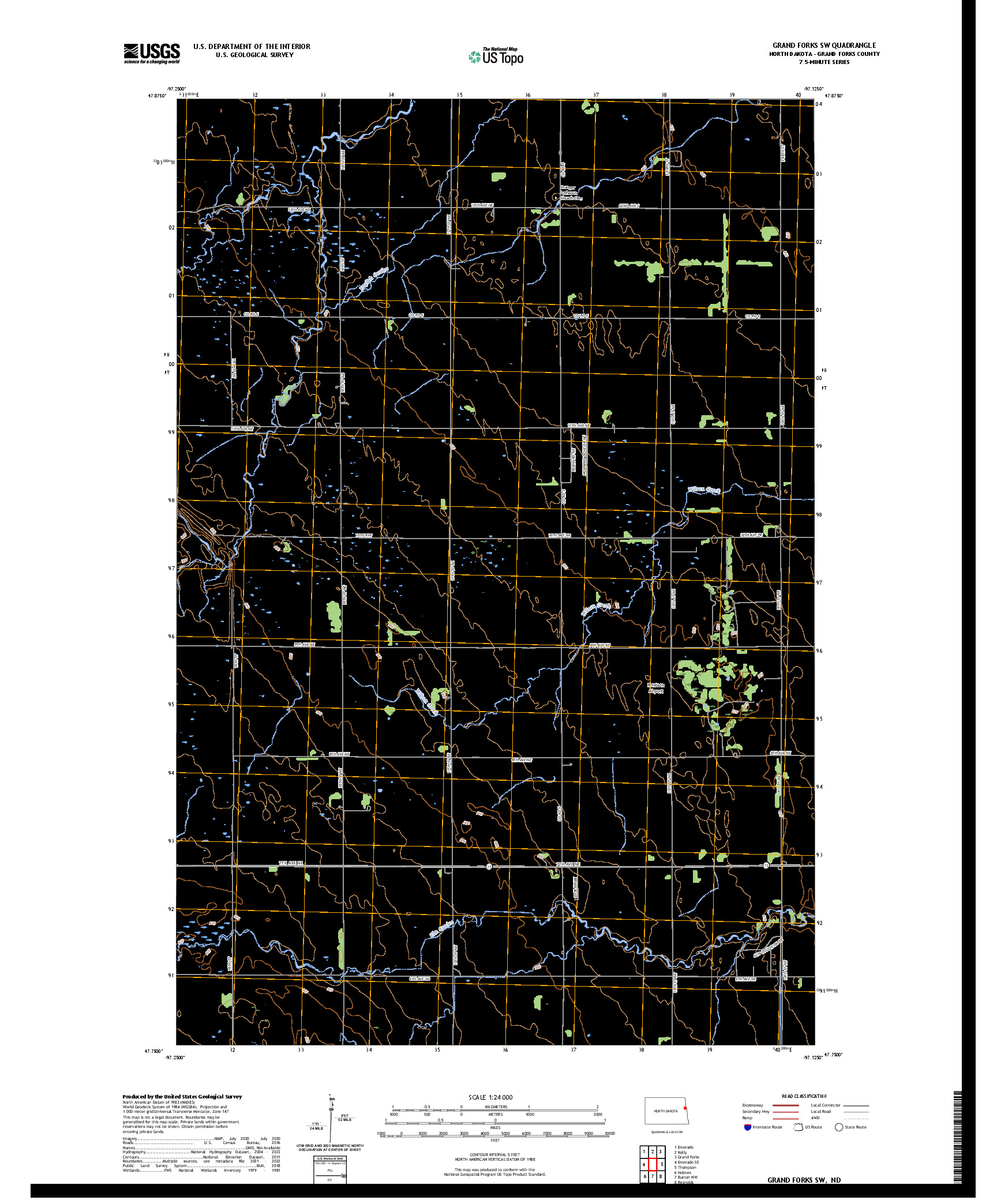 US TOPO 7.5-MINUTE MAP FOR GRAND FORKS SW, ND