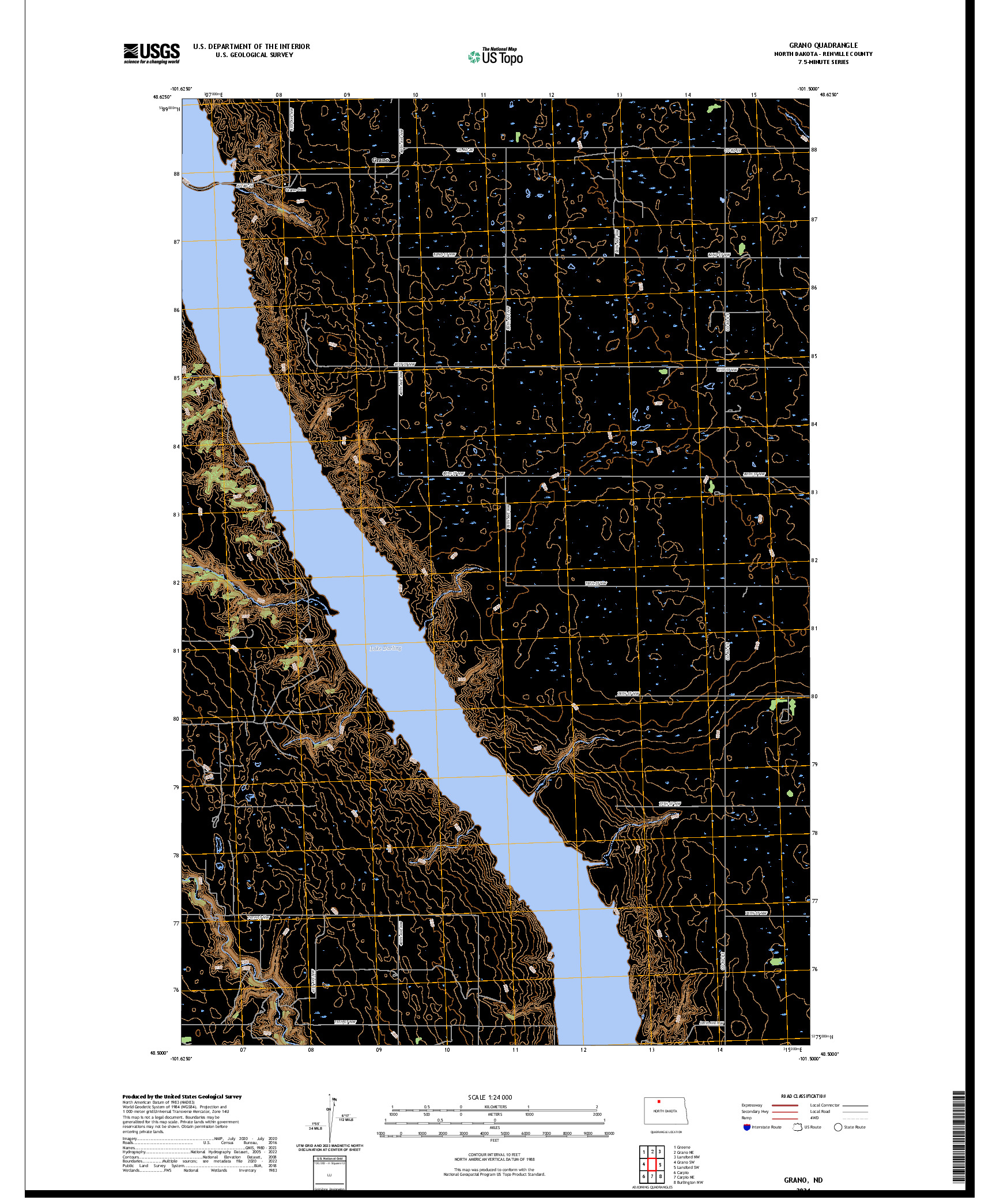 US TOPO 7.5-MINUTE MAP FOR GRANO, ND
