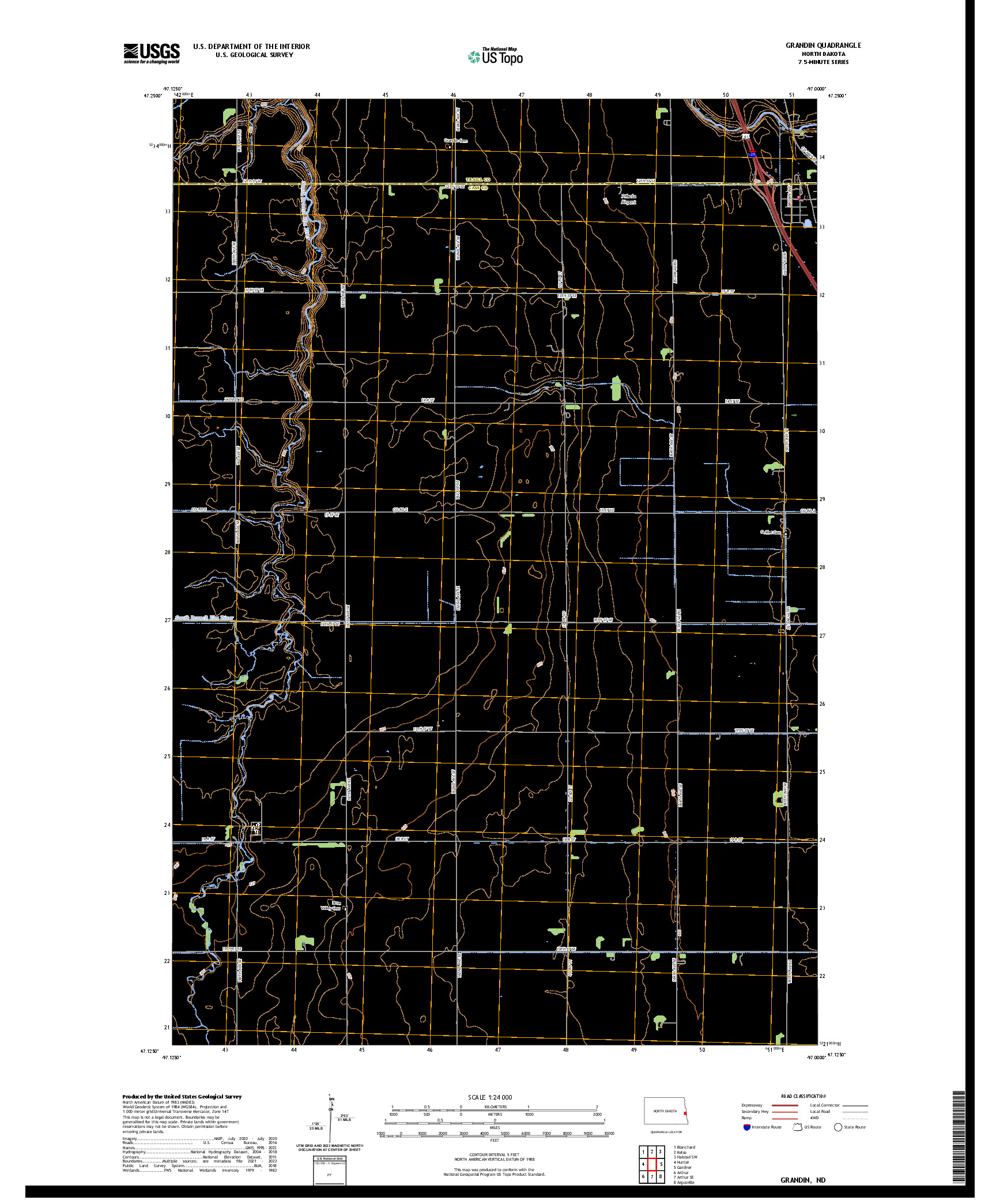 US TOPO 7.5-MINUTE MAP FOR GRANDIN, ND