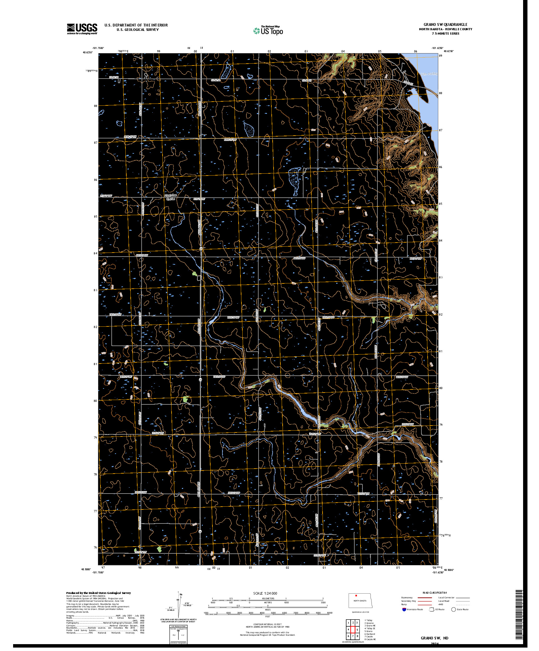 US TOPO 7.5-MINUTE MAP FOR GRANO SW, ND