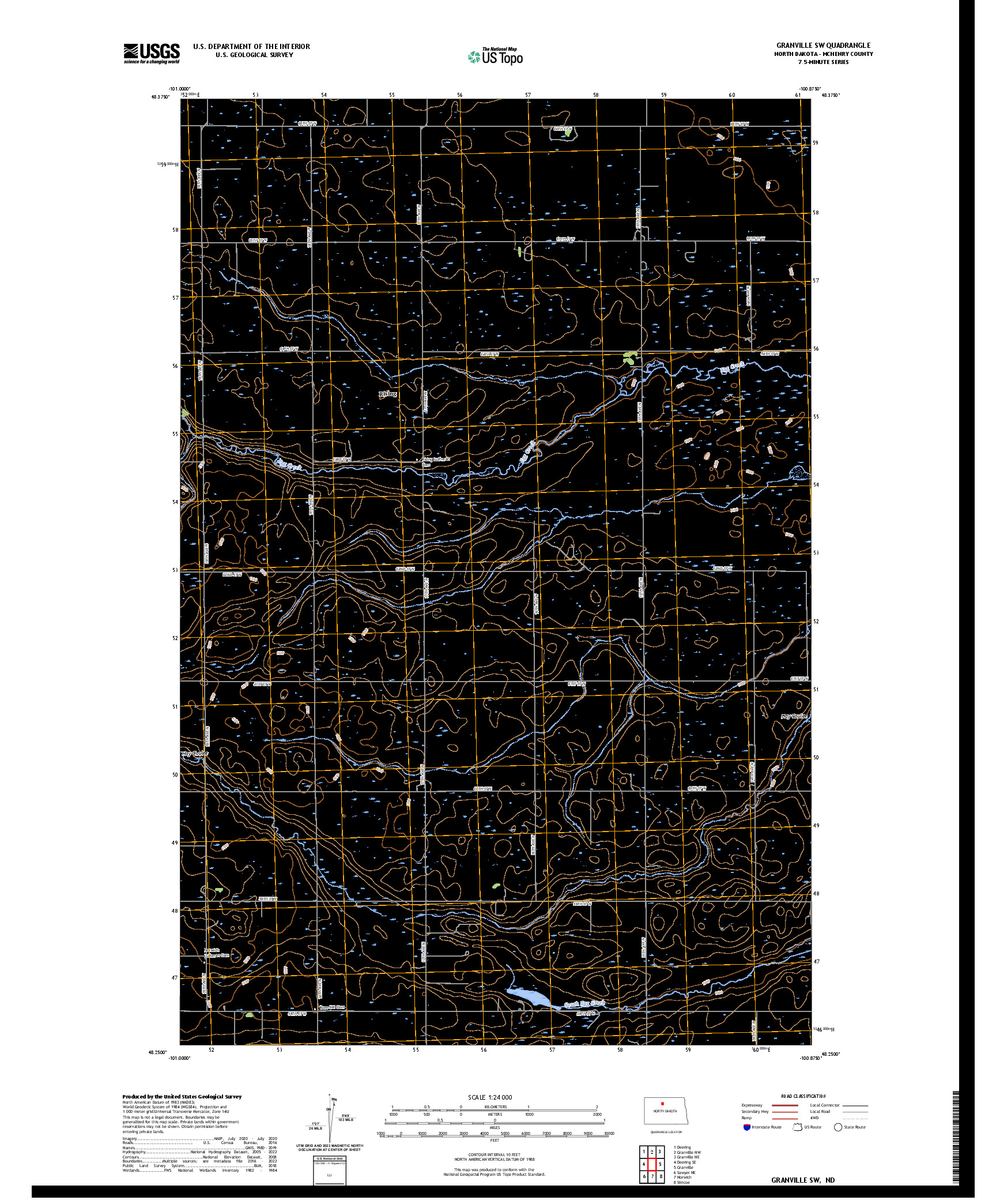 US TOPO 7.5-MINUTE MAP FOR GRANVILLE SW, ND