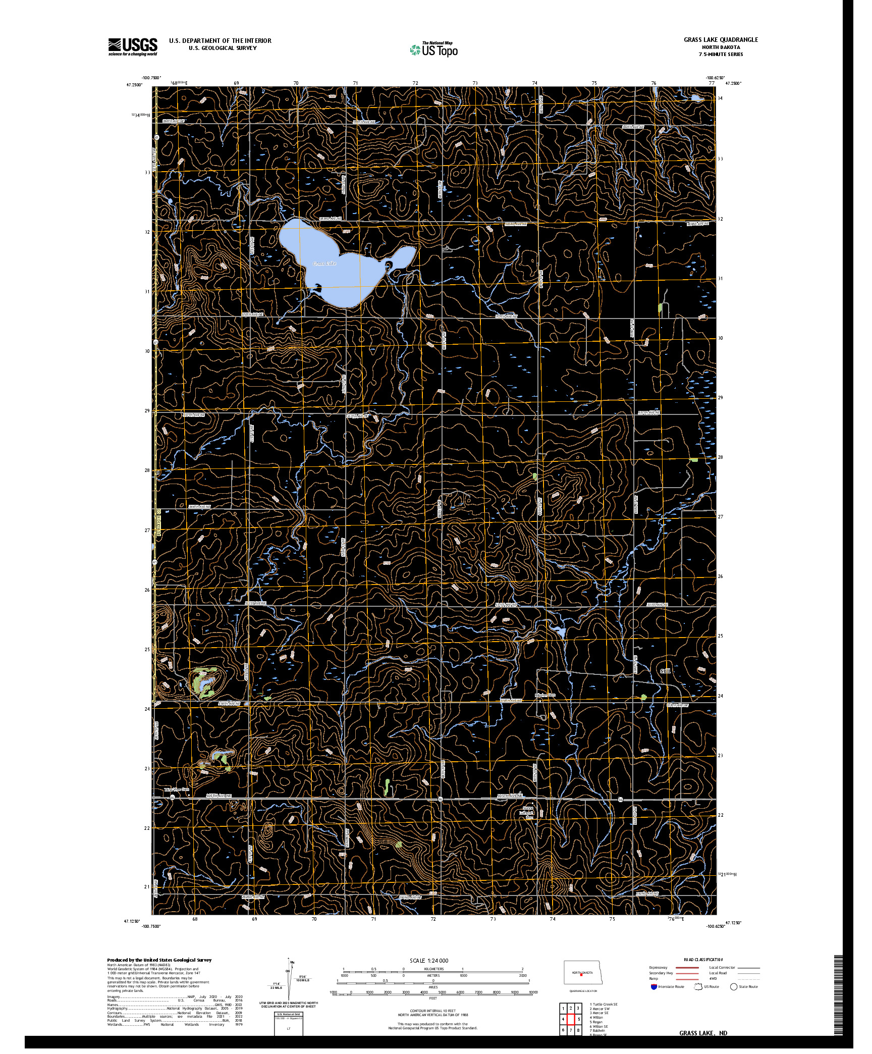 US TOPO 7.5-MINUTE MAP FOR GRASS LAKE, ND