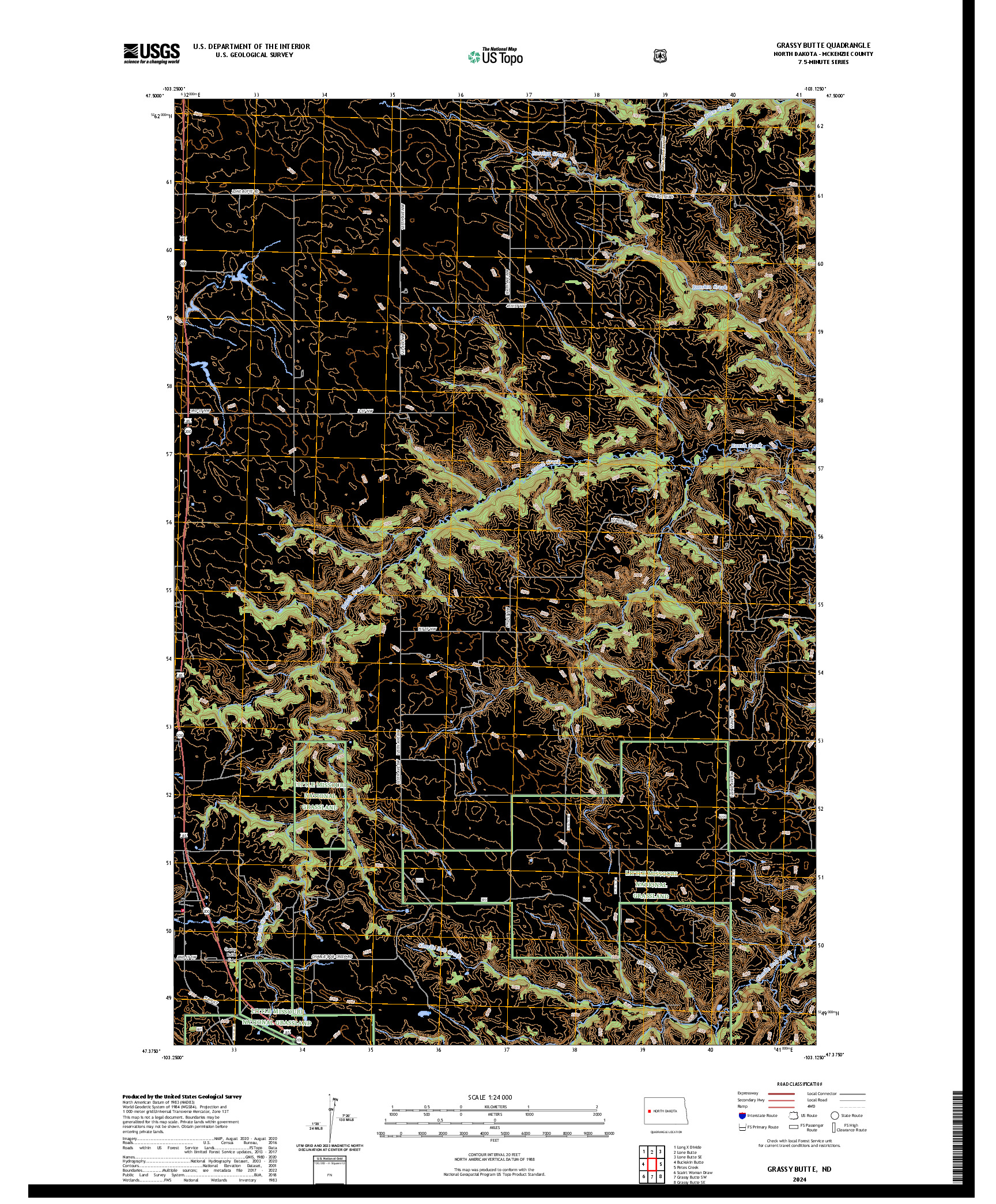 US TOPO 7.5-MINUTE MAP FOR GRASSY BUTTE, ND