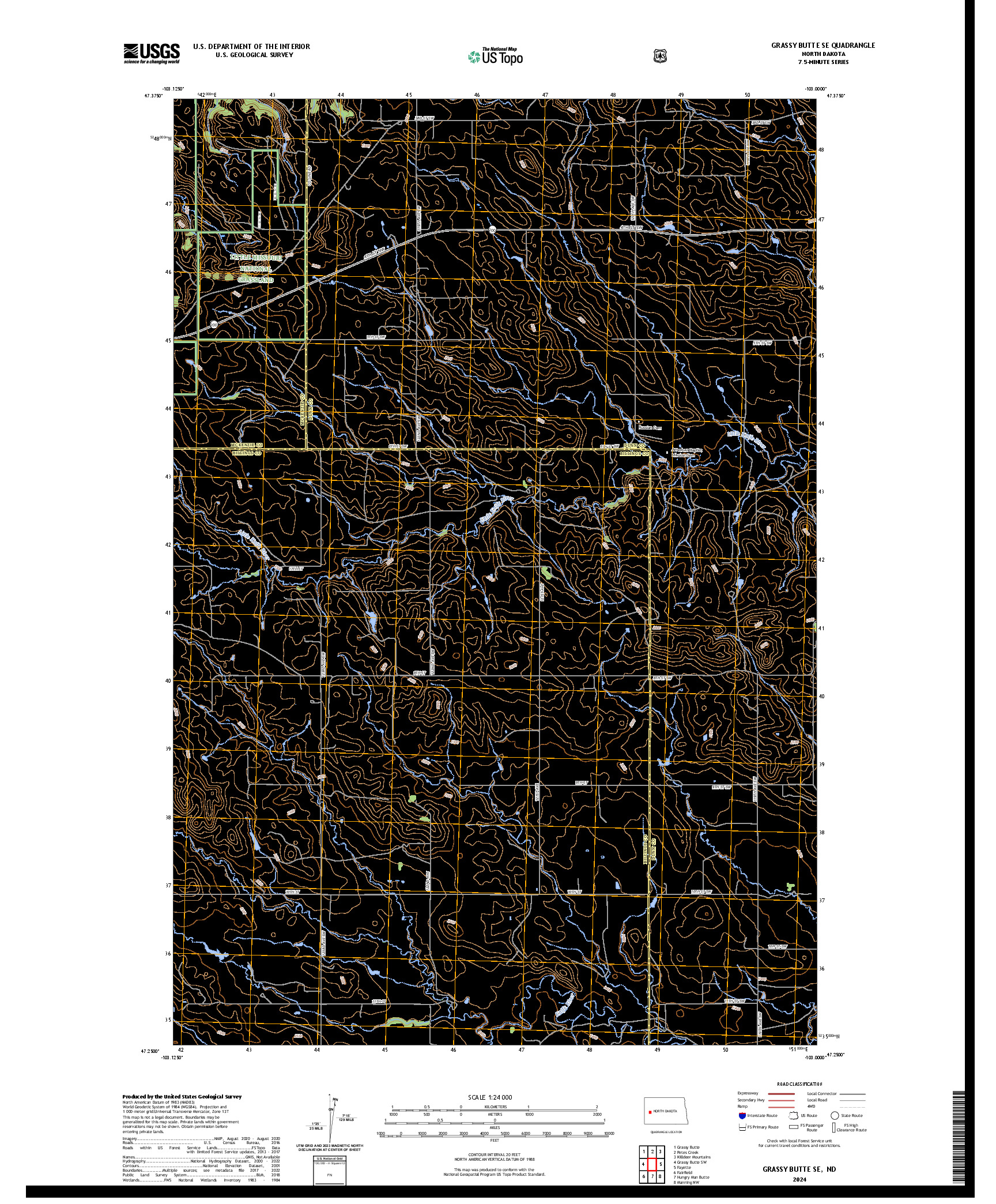 US TOPO 7.5-MINUTE MAP FOR GRASSY BUTTE SE, ND