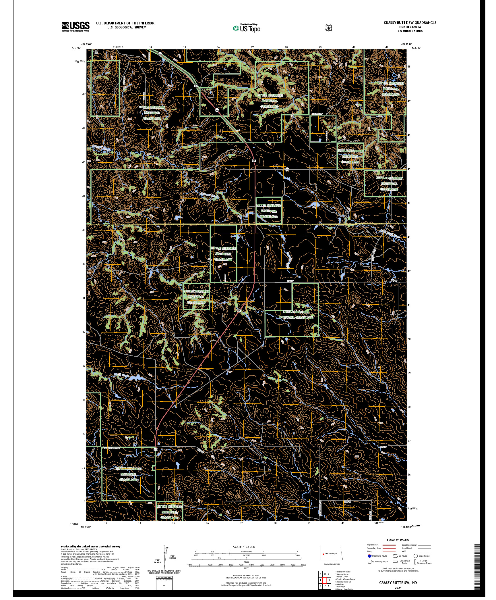 US TOPO 7.5-MINUTE MAP FOR GRASSY BUTTE SW, ND