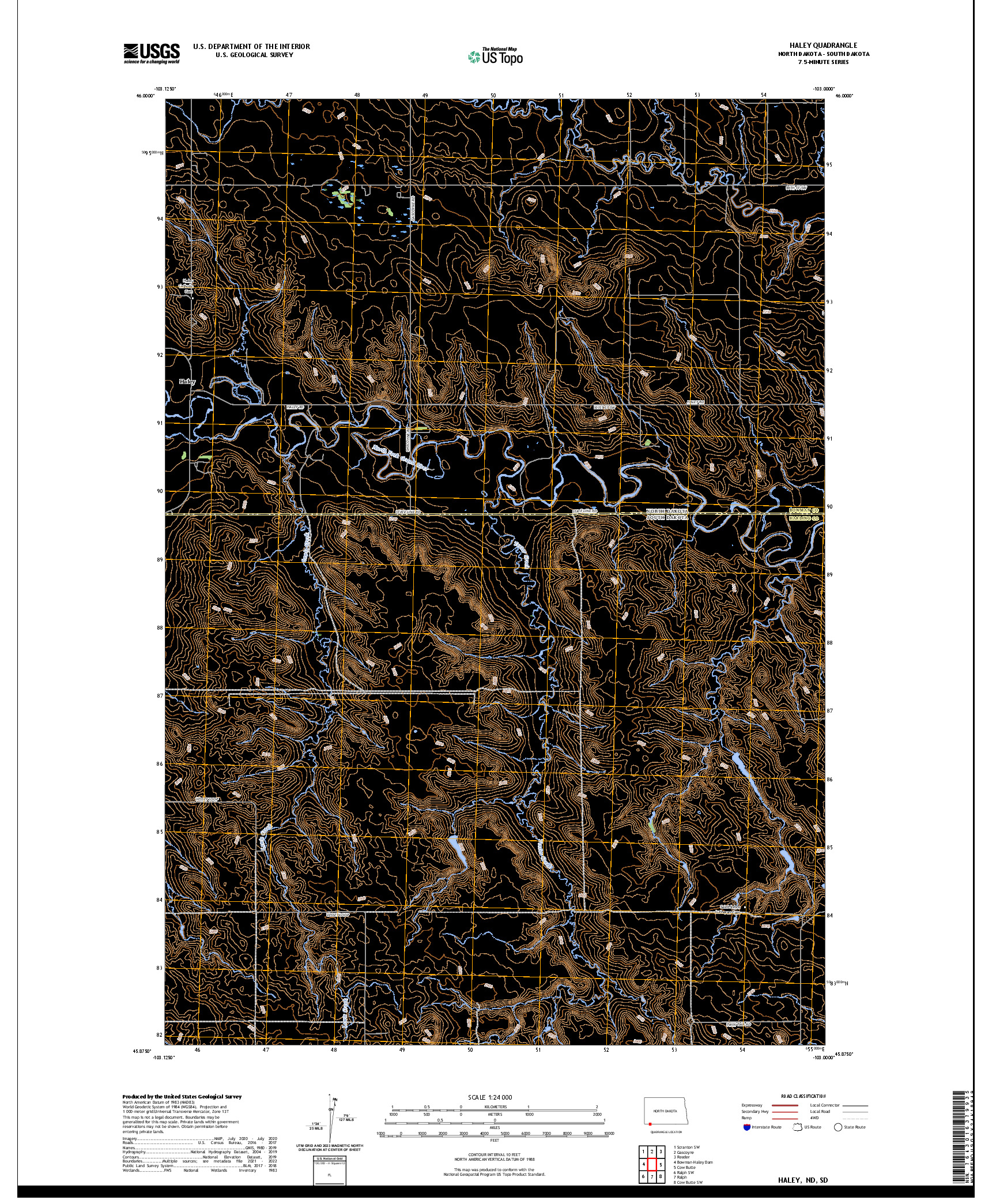 US TOPO 7.5-MINUTE MAP FOR HALEY, ND,SD